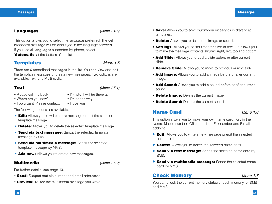 Name card, Templates | LG G4050 User Manual | Page 27 / 63