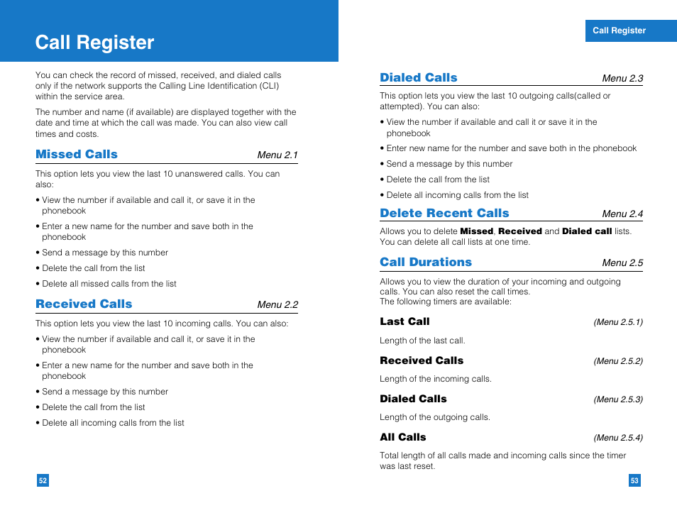 Call register | LG G4050 User Manual | Page 28 / 63