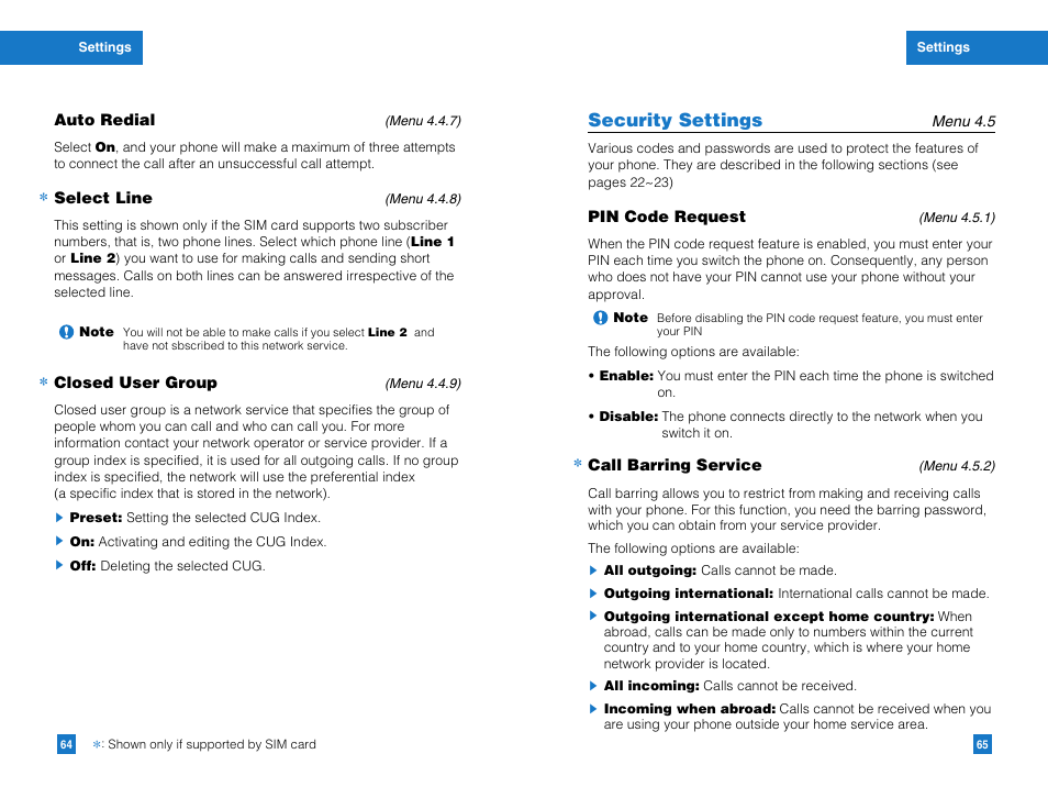 Security settings | LG G4050 User Manual | Page 34 / 63