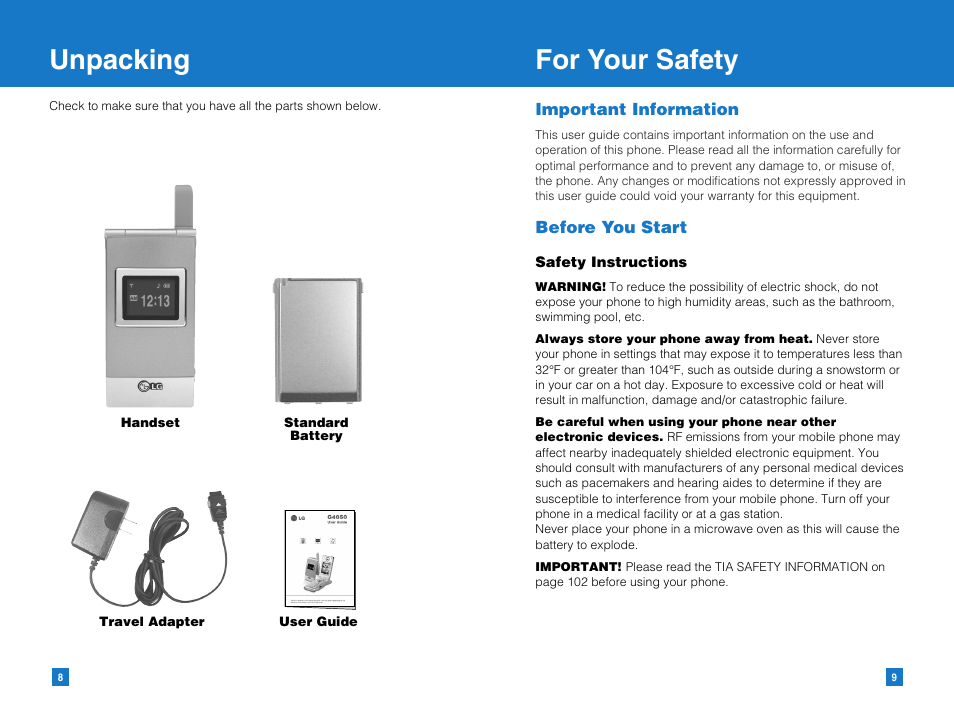 Unpacking for your safety | LG G4050 User Manual | Page 6 / 63