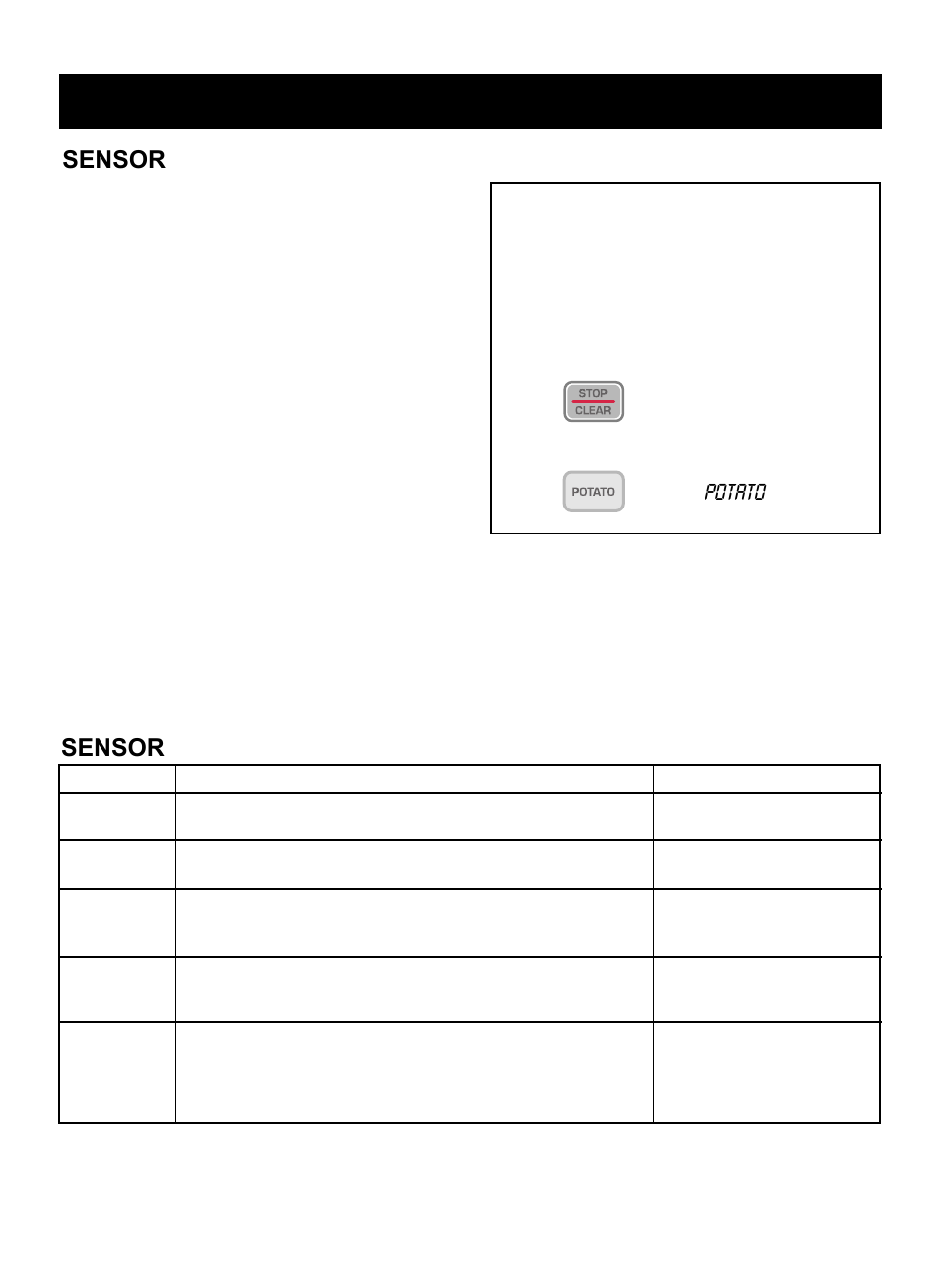 Using your microwave oven, Sensor touch operation instruction, Potato (example) sensor touch table | Touch: display shows, Potato | LG LTRM1240SW User Manual | Page 12 / 28