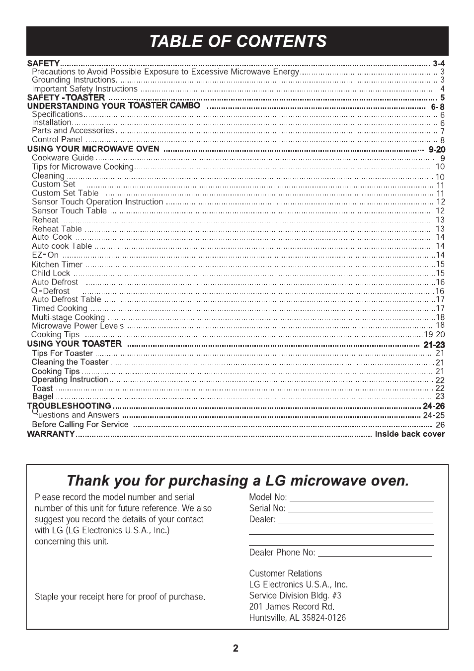 LG LTRM1240SW User Manual | Page 2 / 28