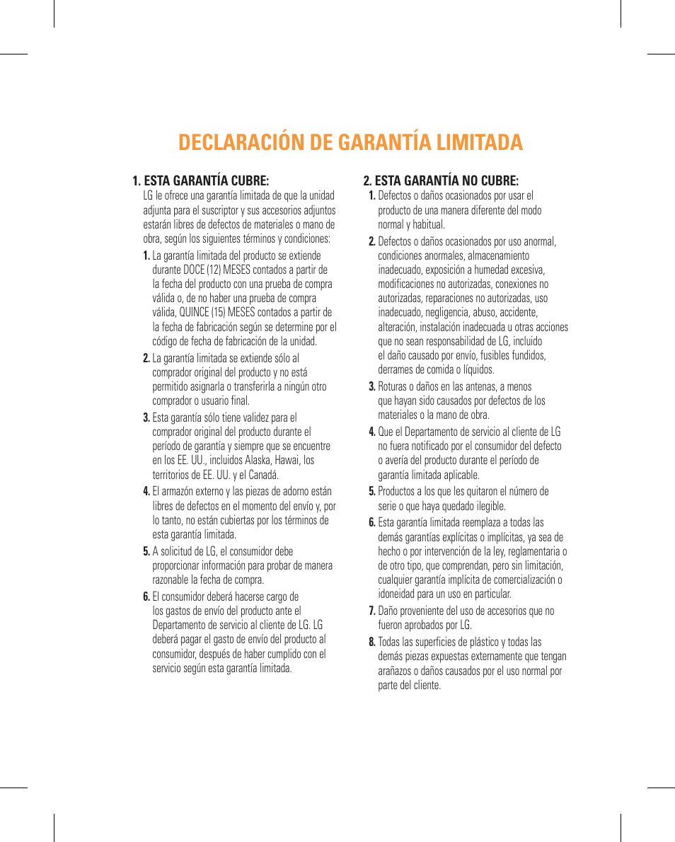 Declaración de garantía limitada | LG GT365GO User Manual | Page 103 / 202