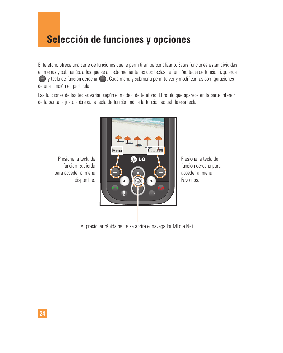 Selección de funciones y opciones | LG GT365GO User Manual | Page 128 / 202