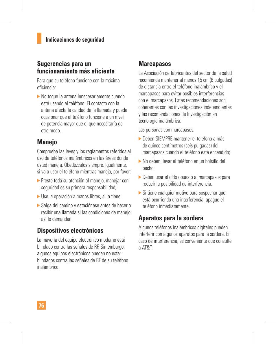 Sugerencias para un funcionamiento más eficiente, Manejo, Dispositivos electrónicos | Marcapasos, Aparatos para la sordera | LG GT365GO User Manual | Page 180 / 202