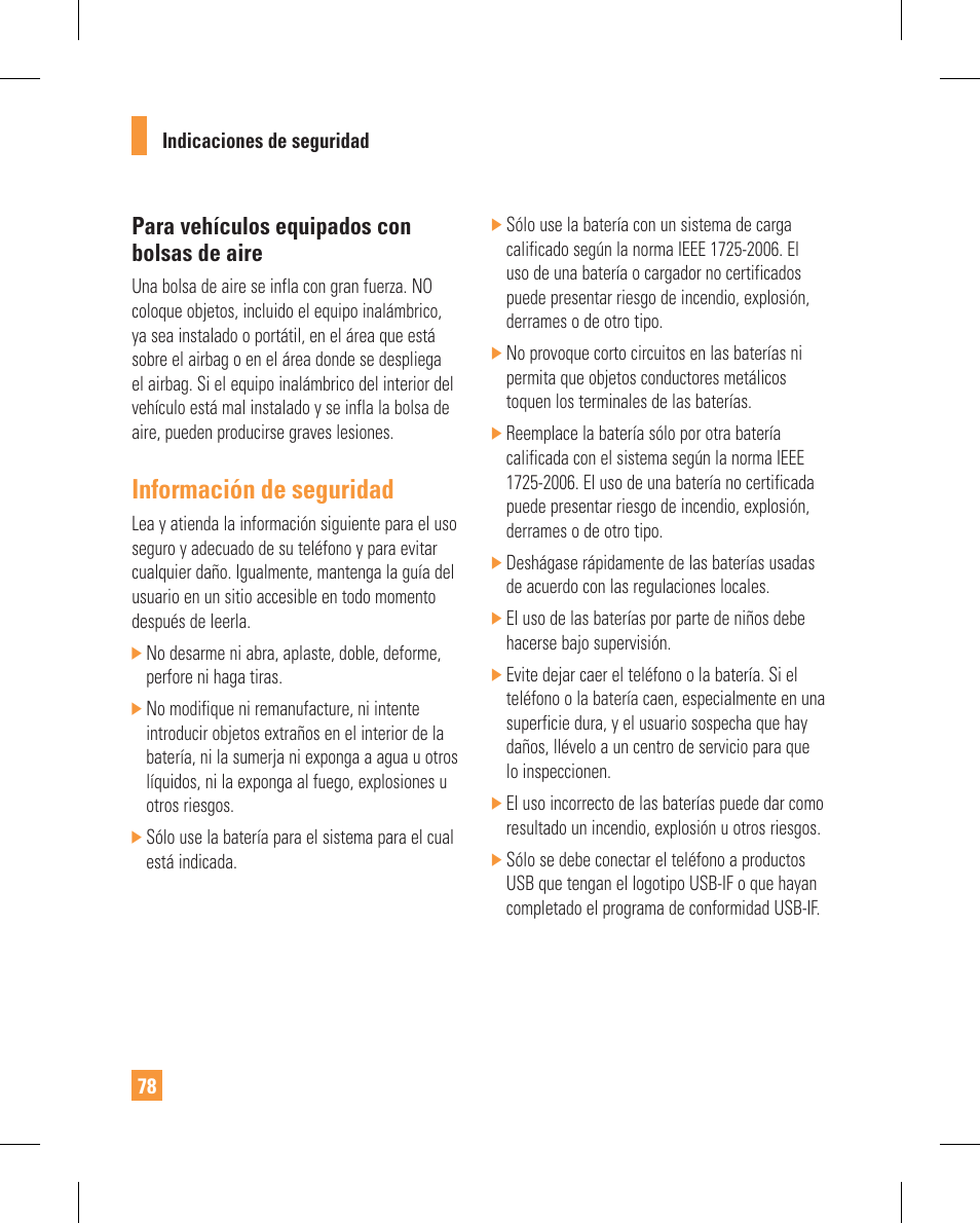 Información de seguridad, Para vehículos equipados con bolsas de aire | LG GT365GO User Manual | Page 182 / 202