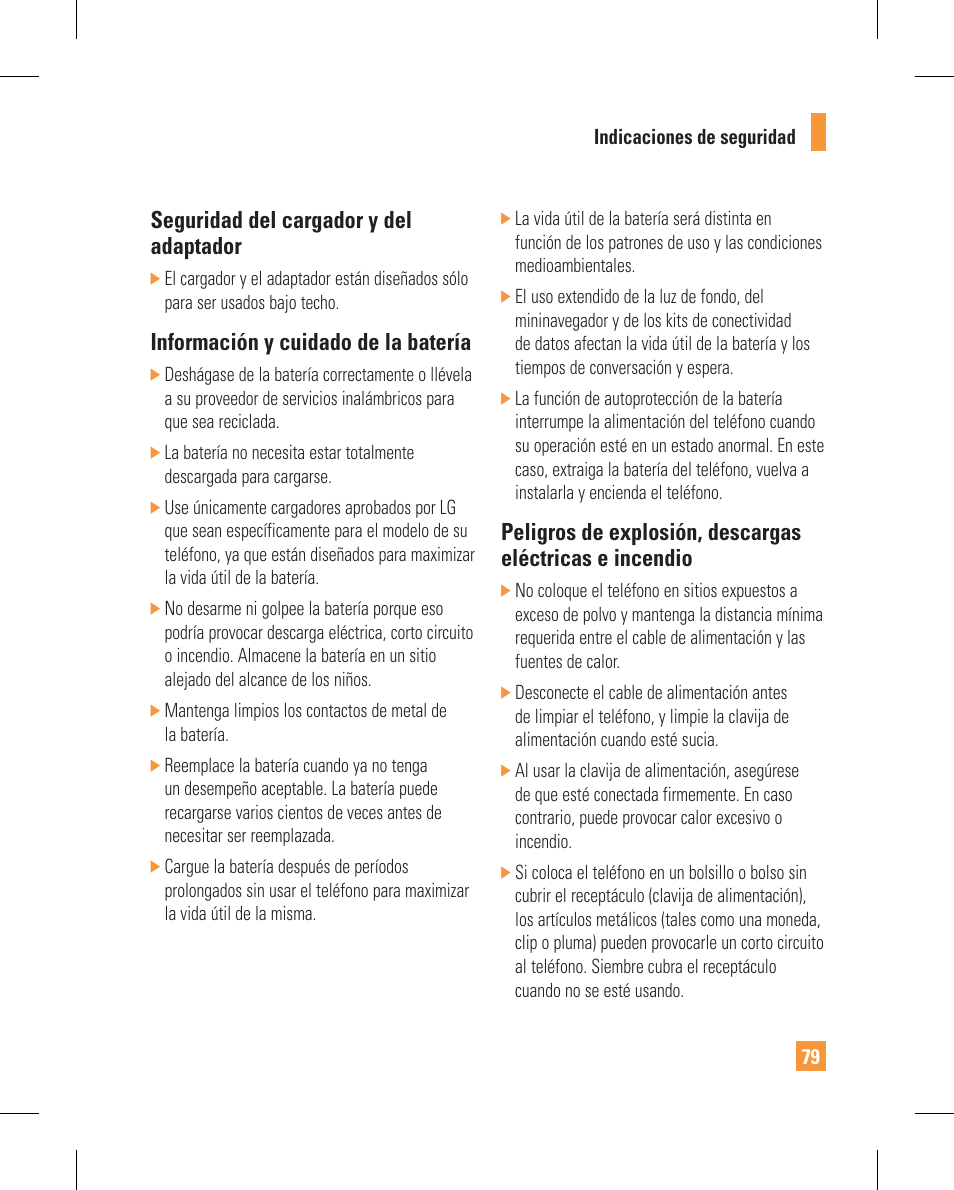 Seguridad del cargador y del adaptador, Información y cuidado de la batería | LG GT365GO User Manual | Page 183 / 202