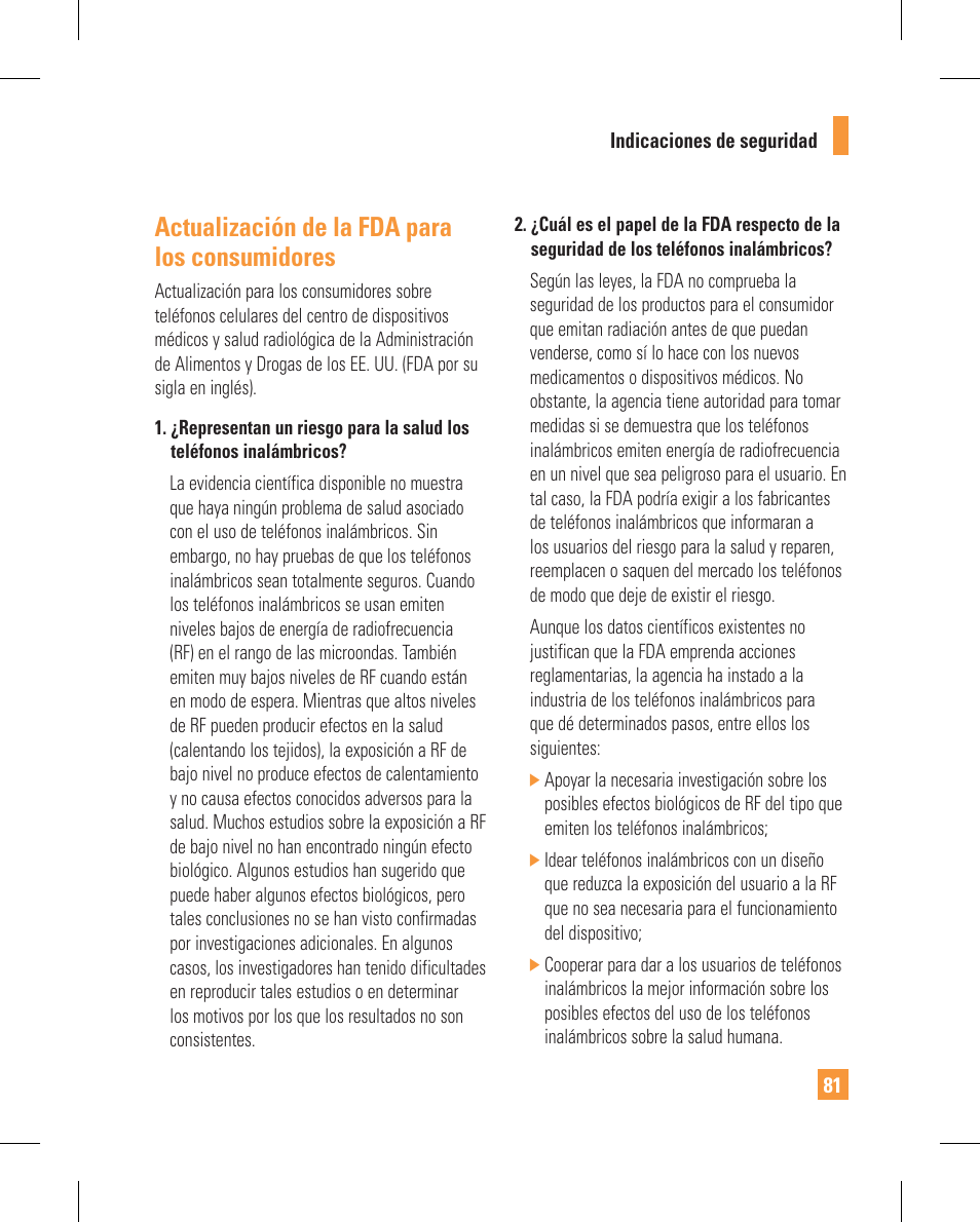 Actualización de la fda para los consumidores | LG GT365GO User Manual | Page 185 / 202