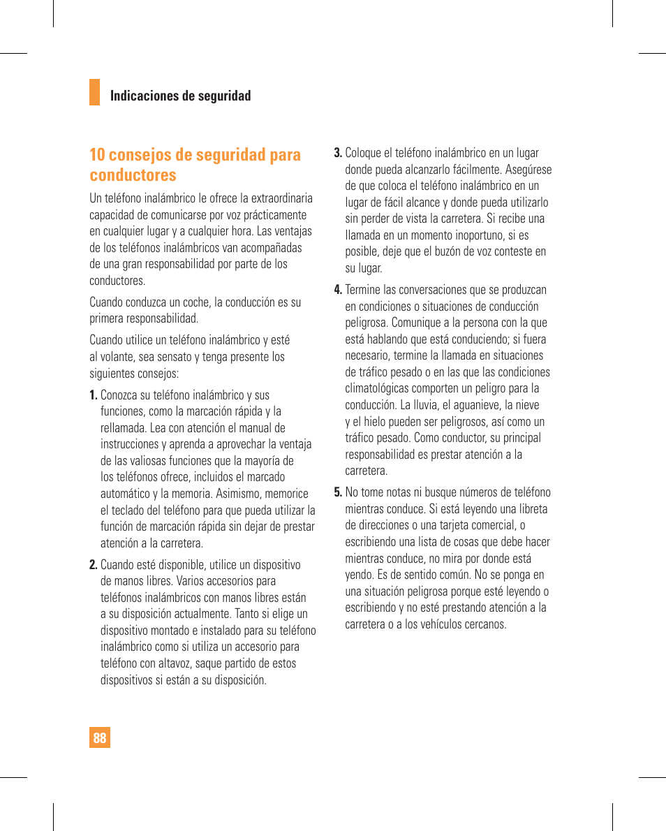 10 consejos de seguridad para conductores | LG GT365GO User Manual | Page 192 / 202