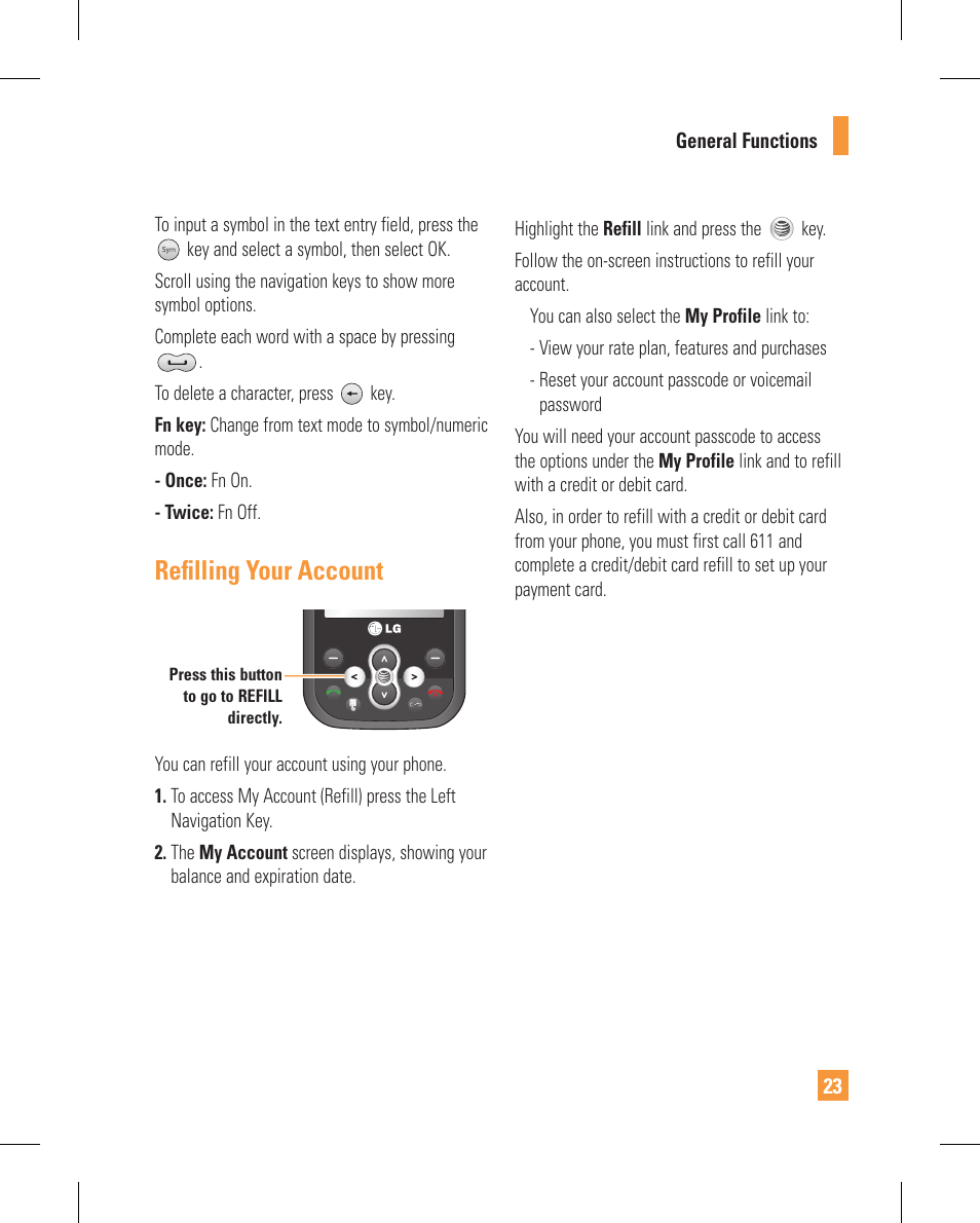 Refi lling your account | LG GT365GO User Manual | Page 27 / 202