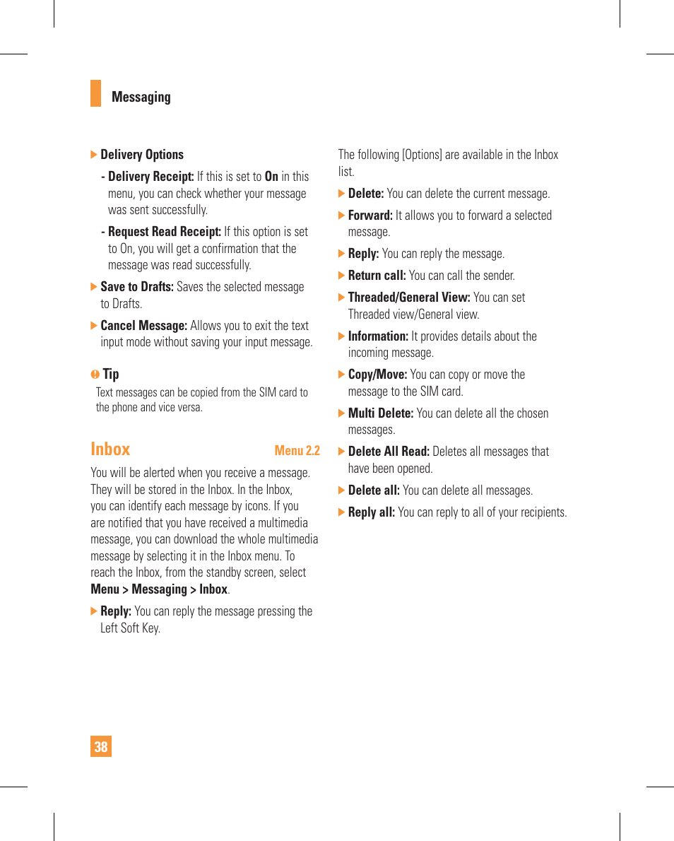 Inbox | LG GT365GO User Manual | Page 42 / 202