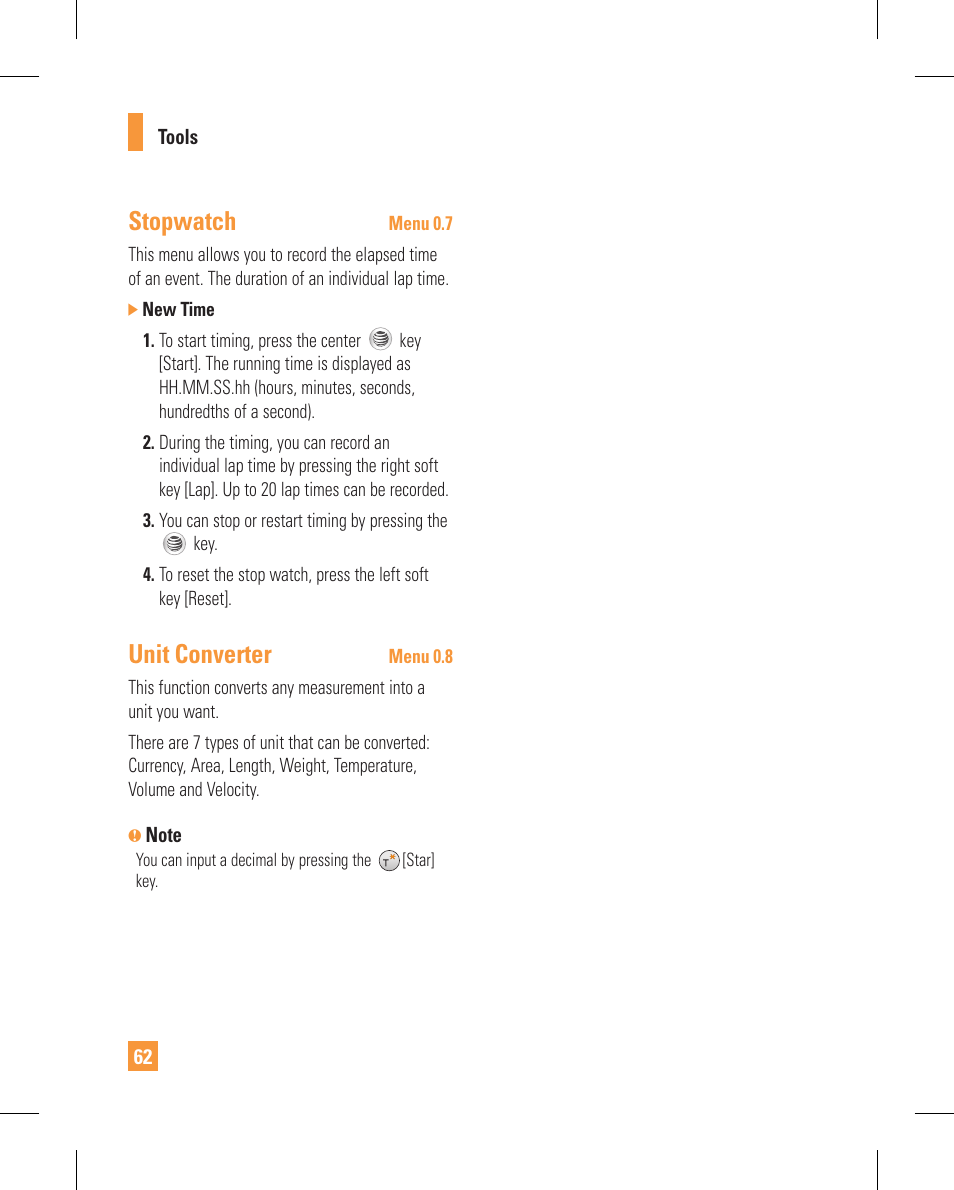 Stopwatch, Unit converter | LG GT365GO User Manual | Page 66 / 202