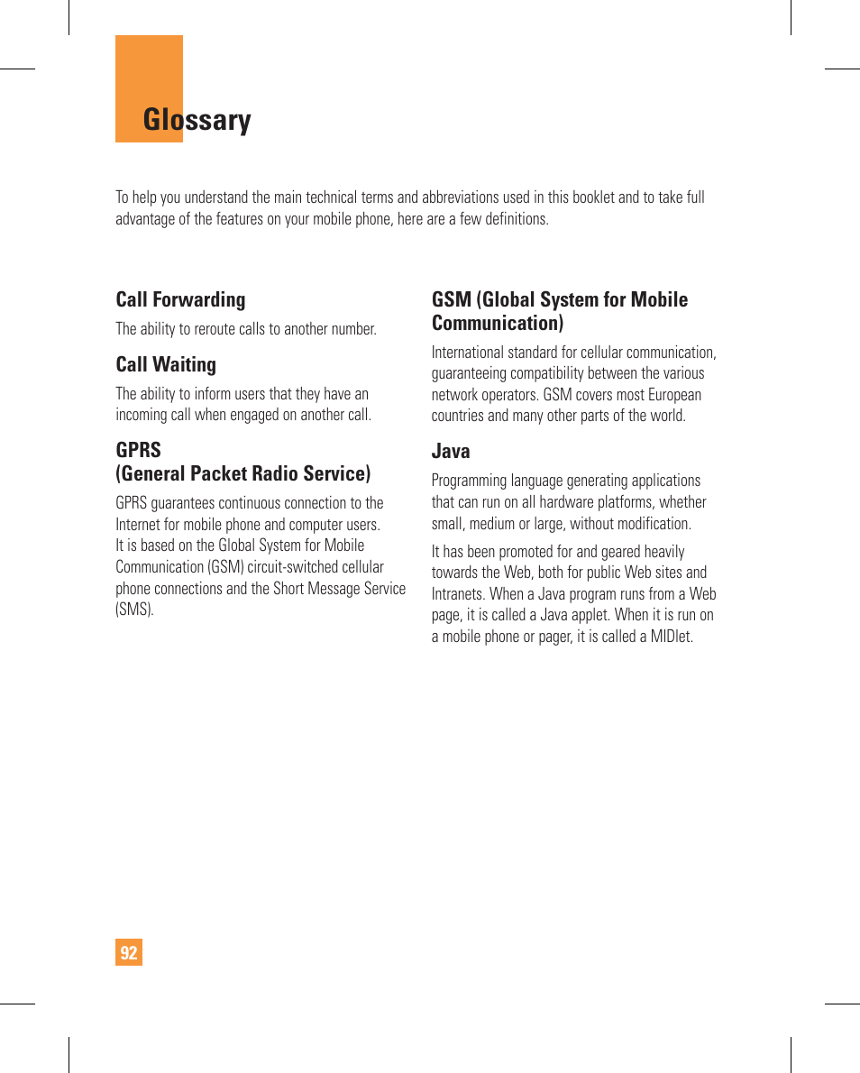 Glossary | LG GT365GO User Manual | Page 96 / 202