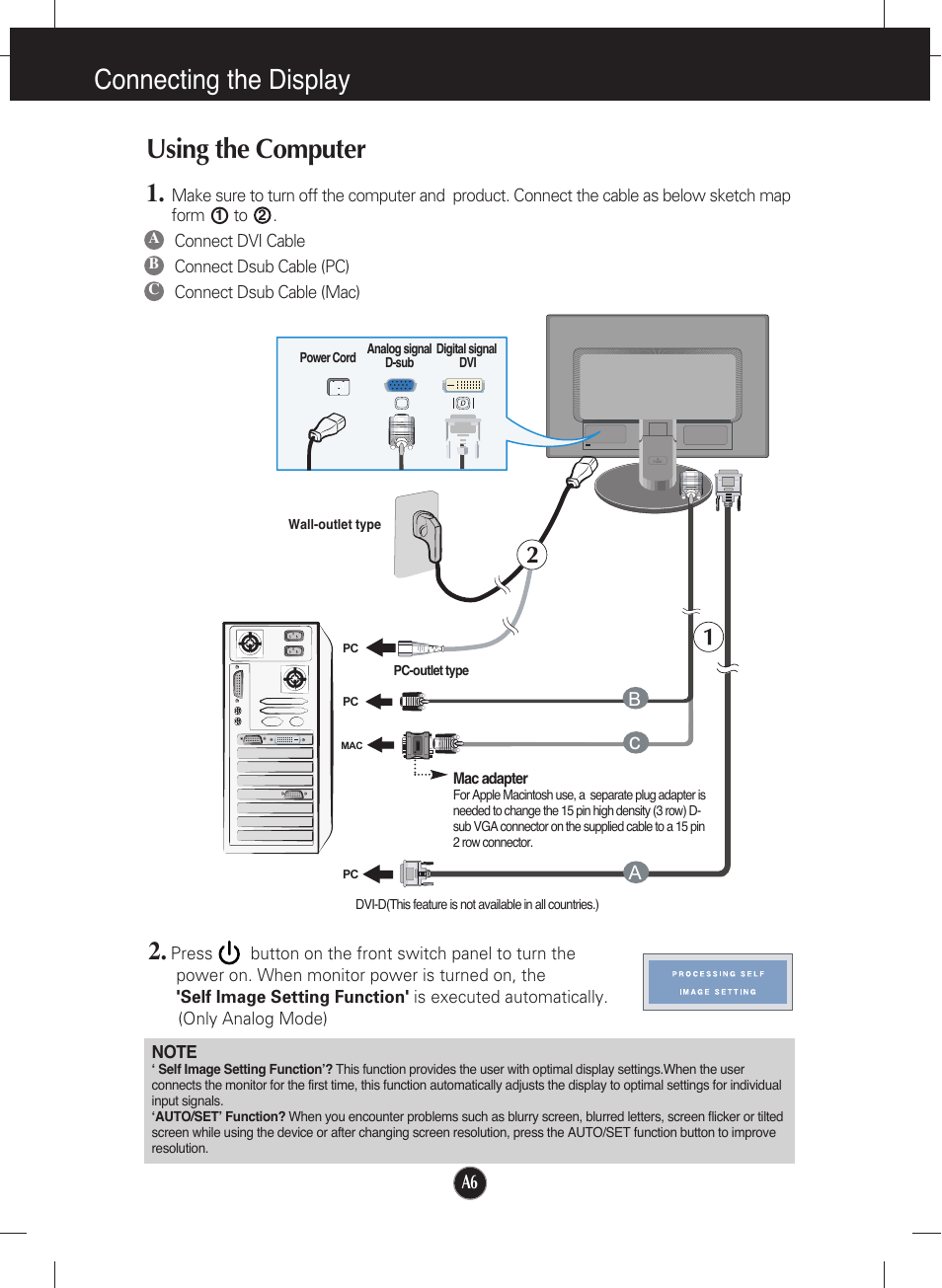 Using the computer, Connecting the display | LG W2241T-PF User Manual | Page 7 / 23