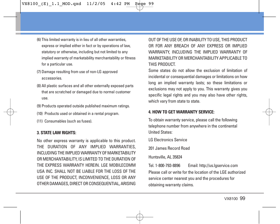 LG VX8100 User Manual | Page 100 / 102