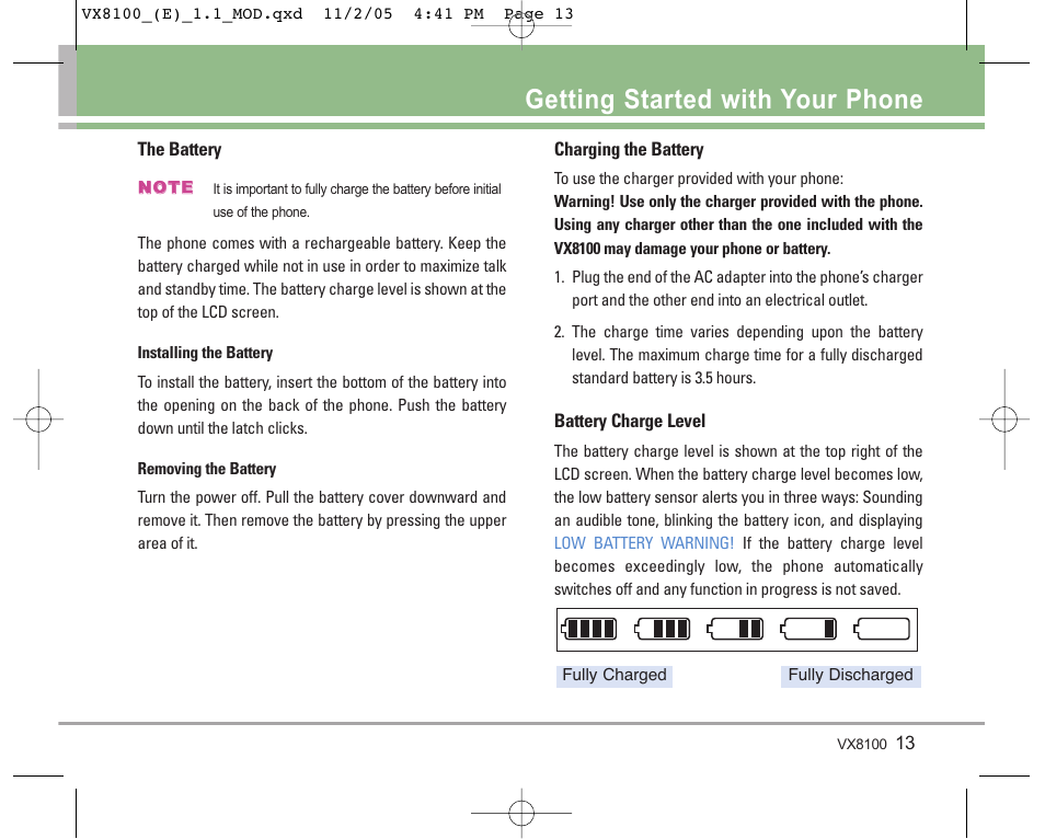 Getting started with your phone | LG VX8100 User Manual | Page 14 / 102