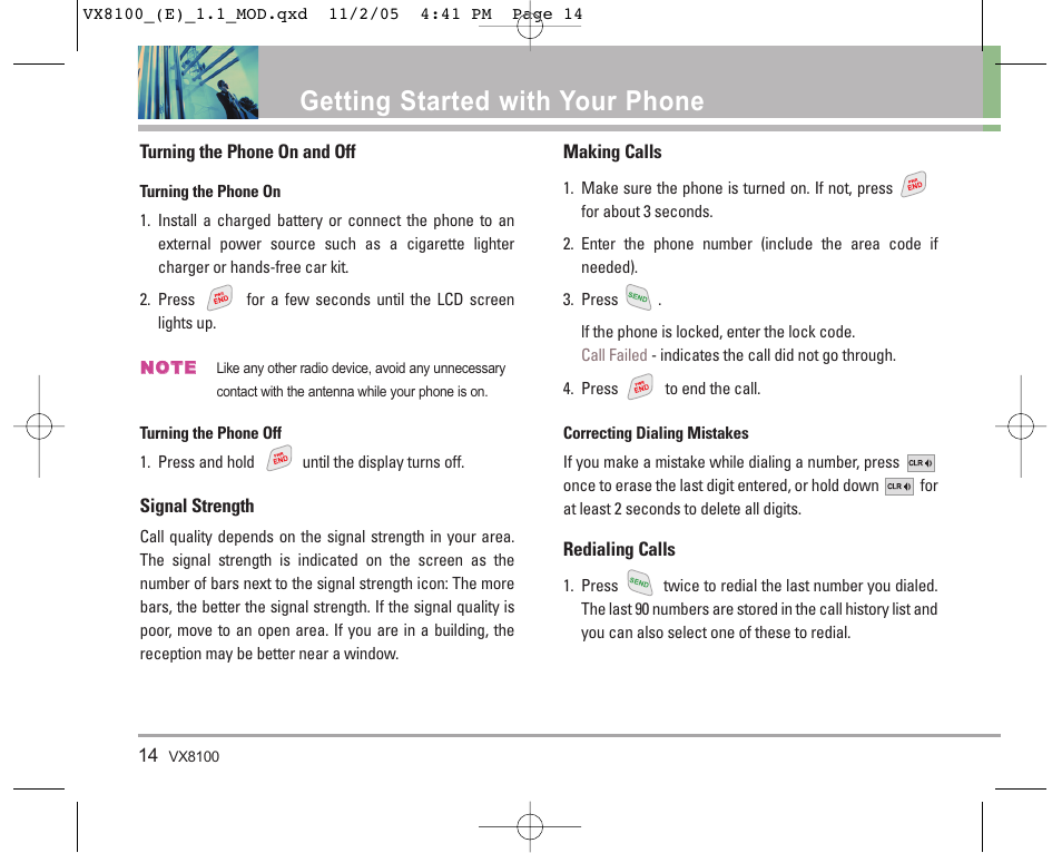 Getting started with your phone | LG VX8100 User Manual | Page 15 / 102