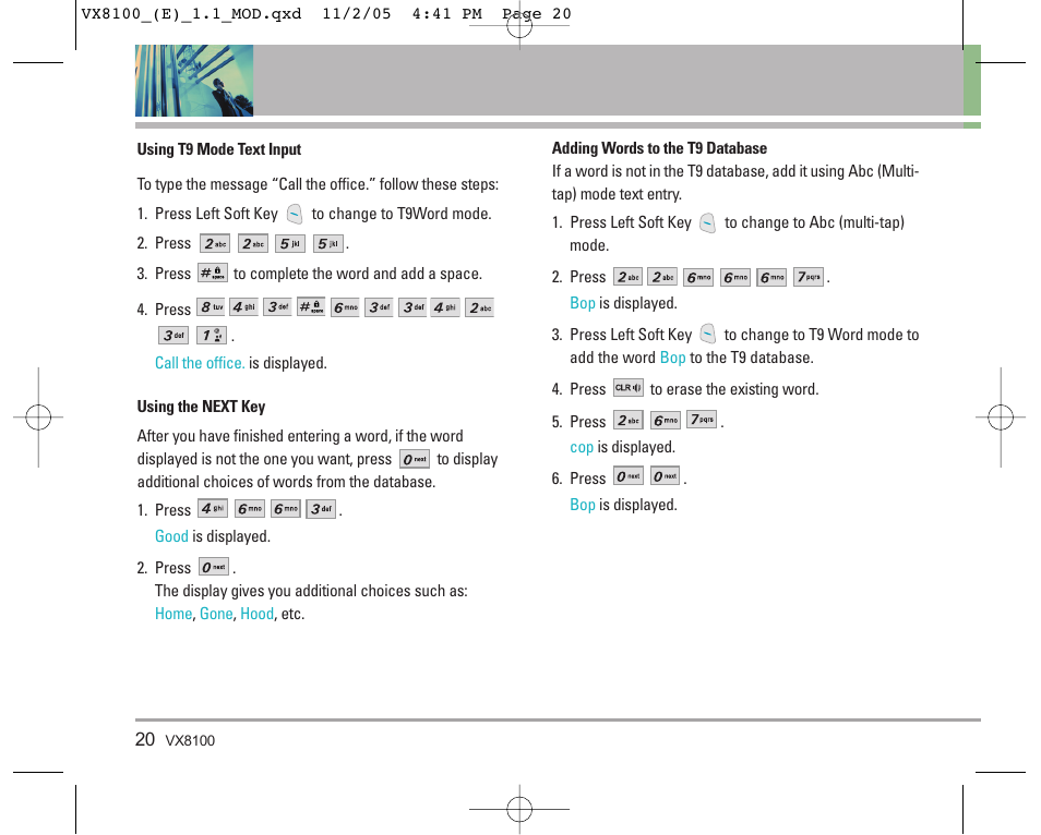 LG VX8100 User Manual | Page 21 / 102