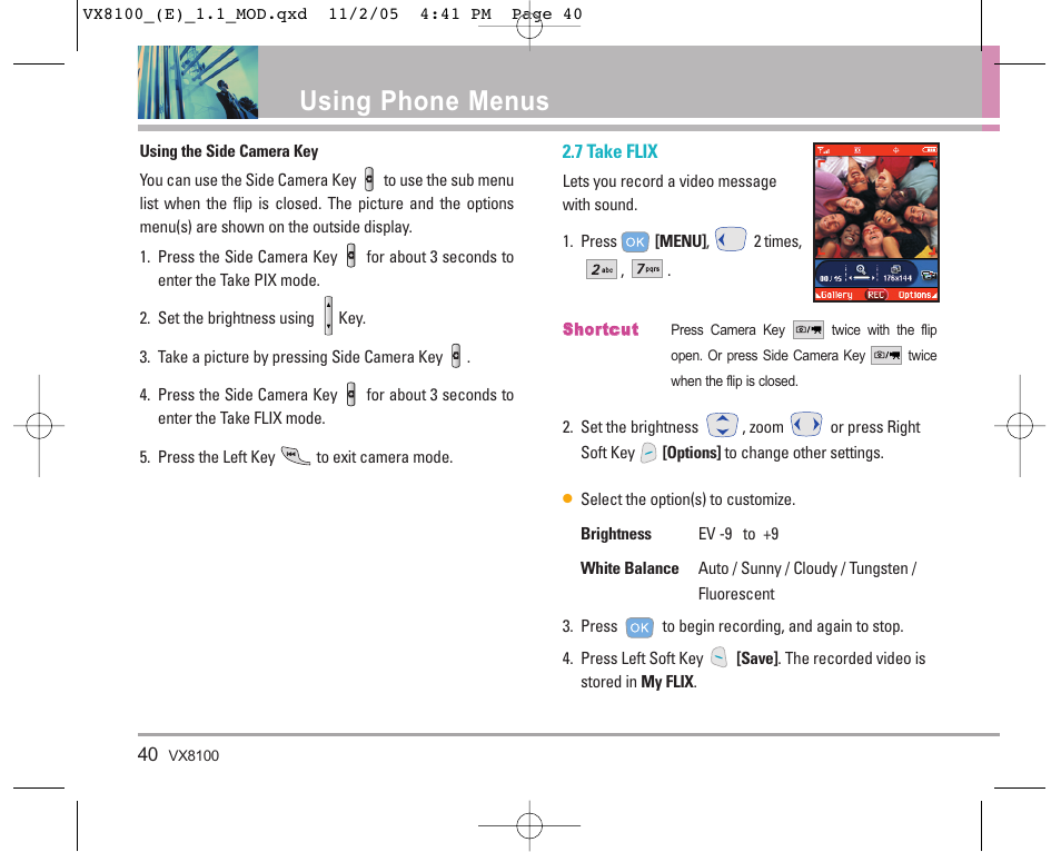 Using phone menus | LG VX8100 User Manual | Page 41 / 102