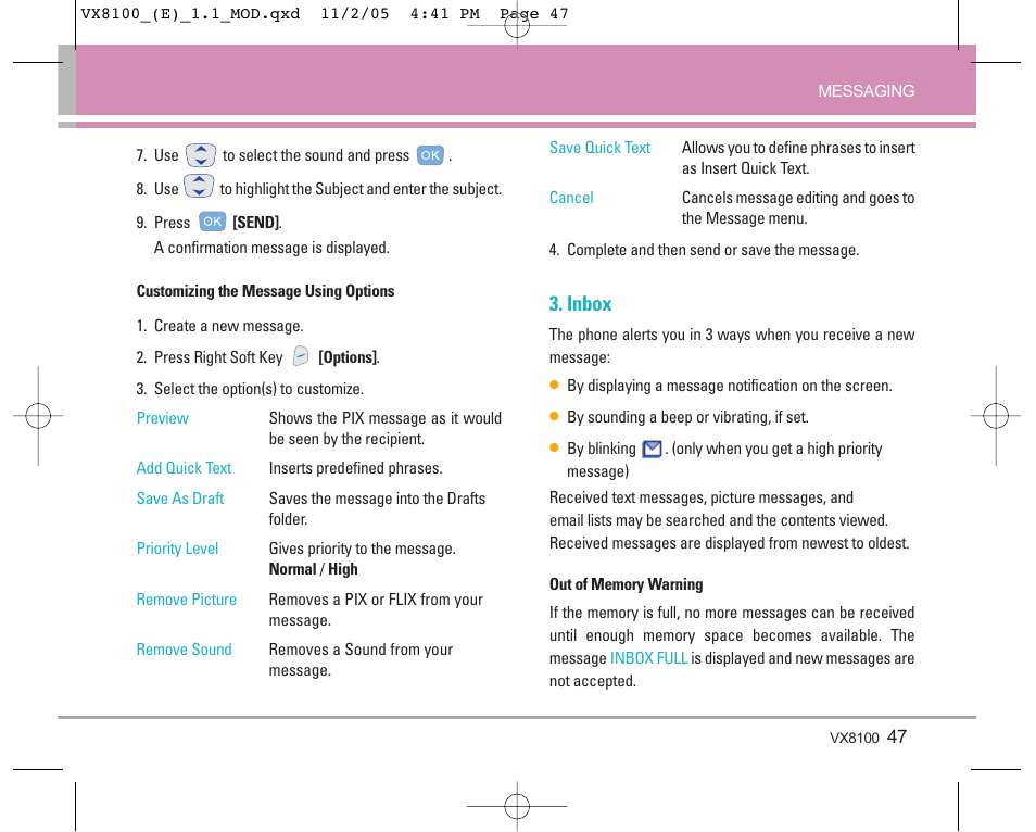 Inbox | LG VX8100 User Manual | Page 48 / 102