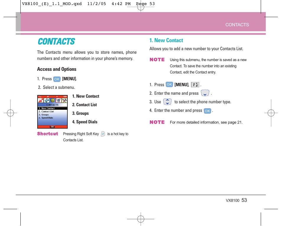 Cco on nt ta ac ct ts s | LG VX8100 User Manual | Page 54 / 102