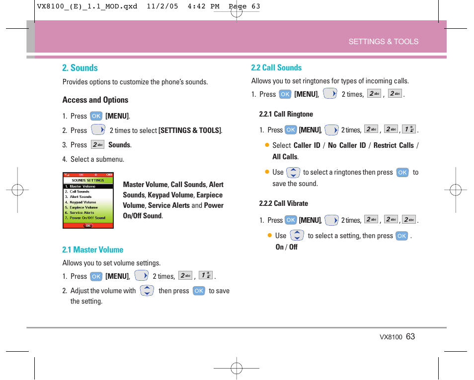 Sounds | LG VX8100 User Manual | Page 64 / 102