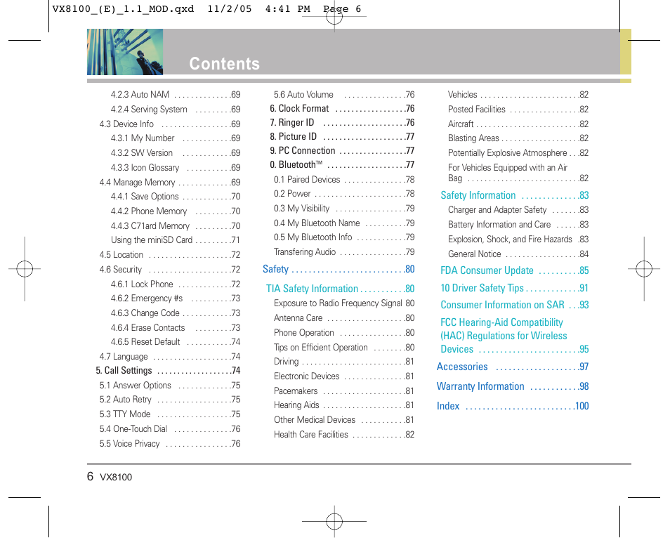 LG VX8100 User Manual | Page 7 / 102