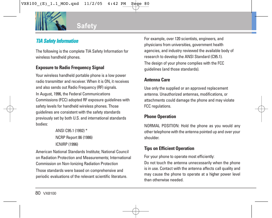 Safety | LG VX8100 User Manual | Page 81 / 102