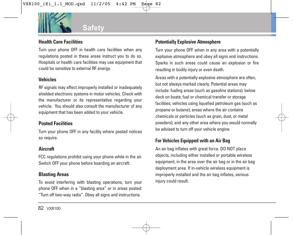 Safety | LG VX8100 User Manual | Page 83 / 102