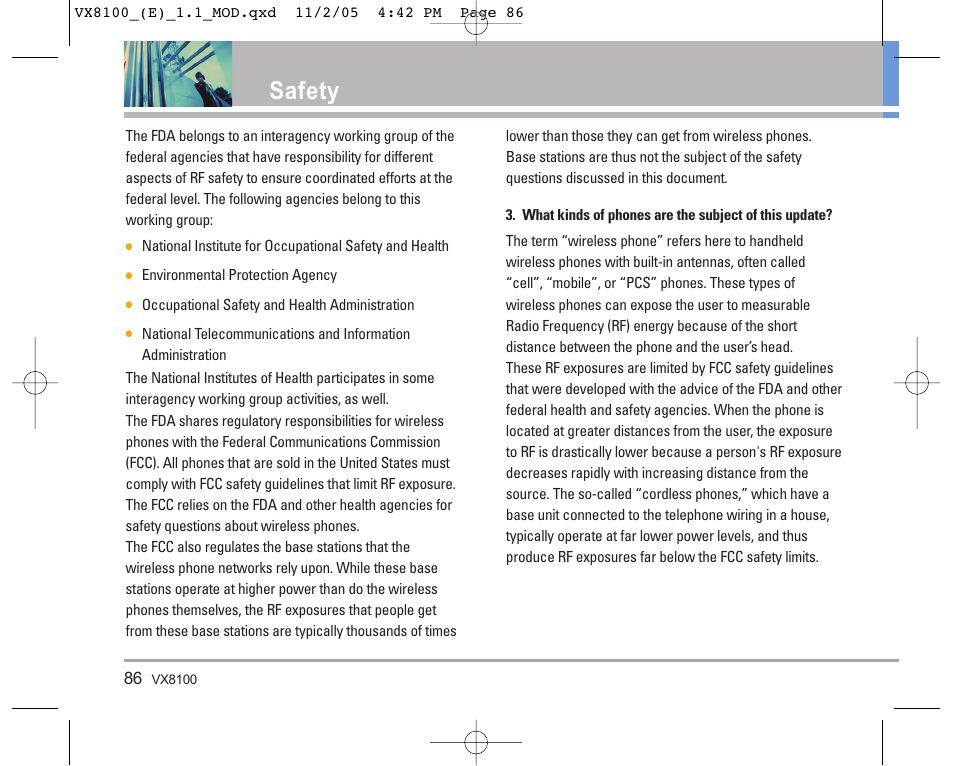 Safety | LG VX8100 User Manual | Page 87 / 102