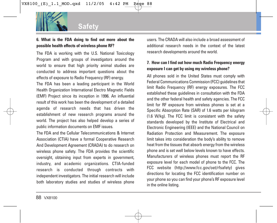 Safety | LG VX8100 User Manual | Page 89 / 102