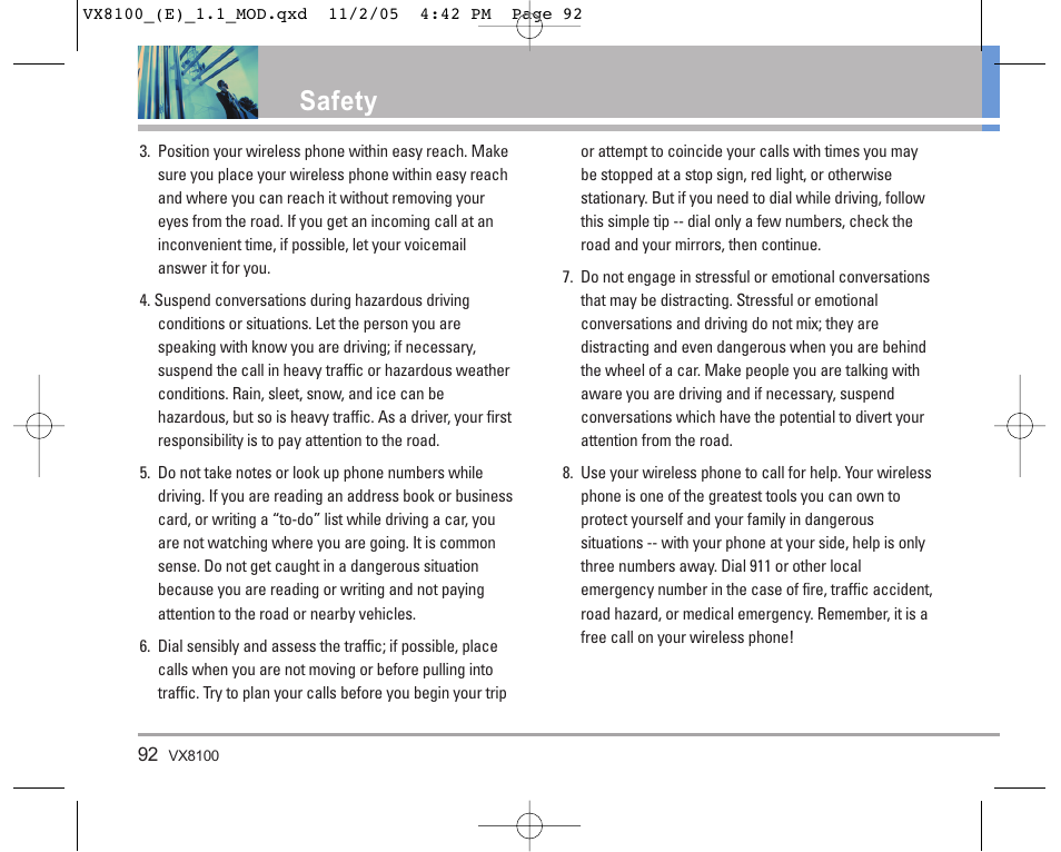 Safety | LG VX8100 User Manual | Page 93 / 102