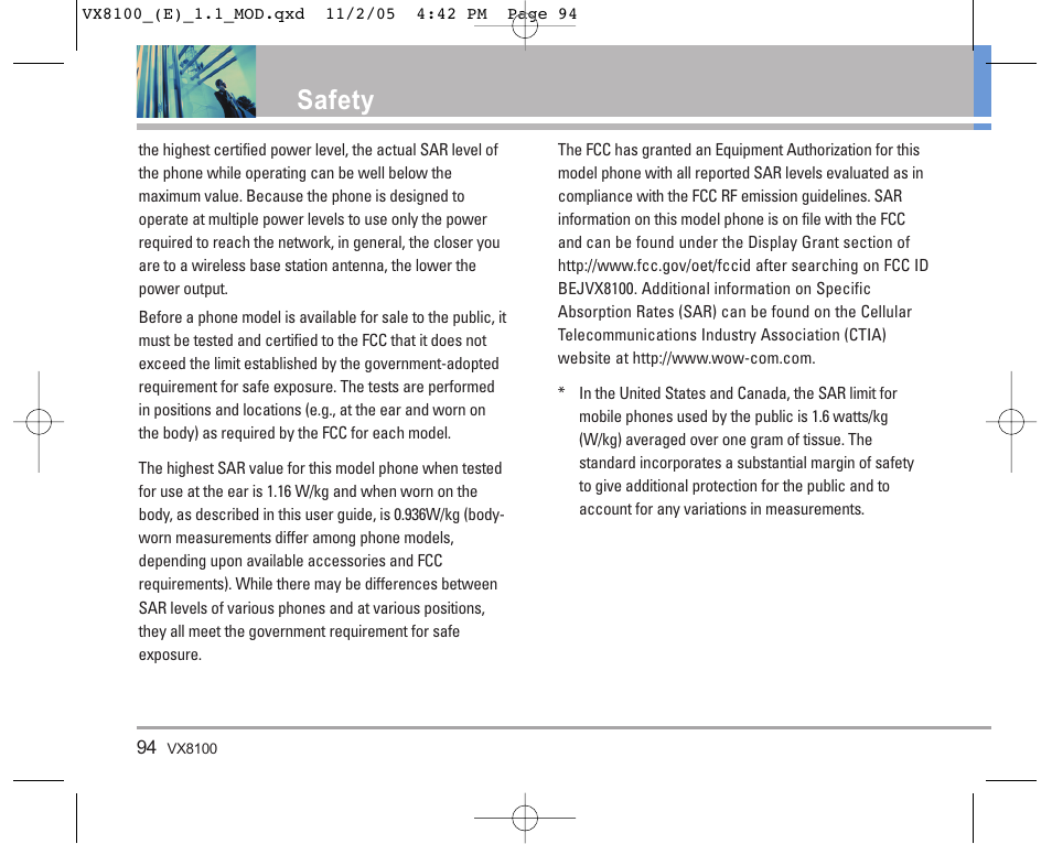 Safety | LG VX8100 User Manual | Page 95 / 102