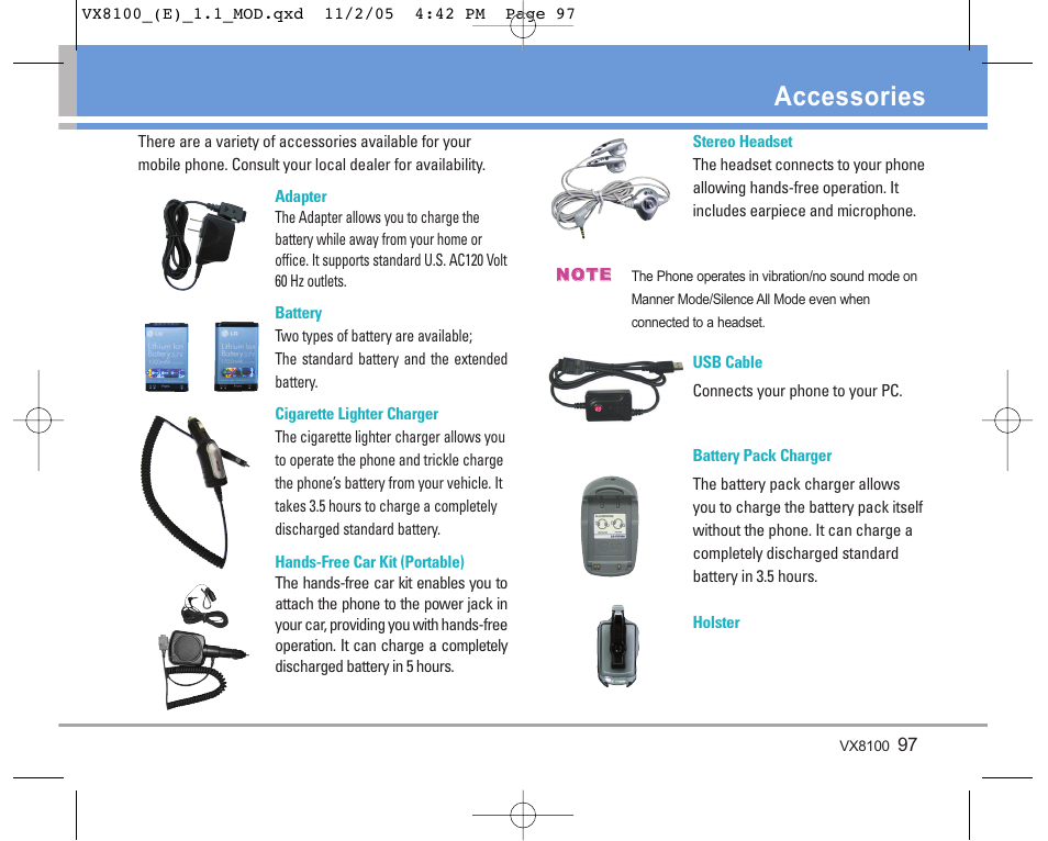 Accessories | LG VX8100 User Manual | Page 98 / 102