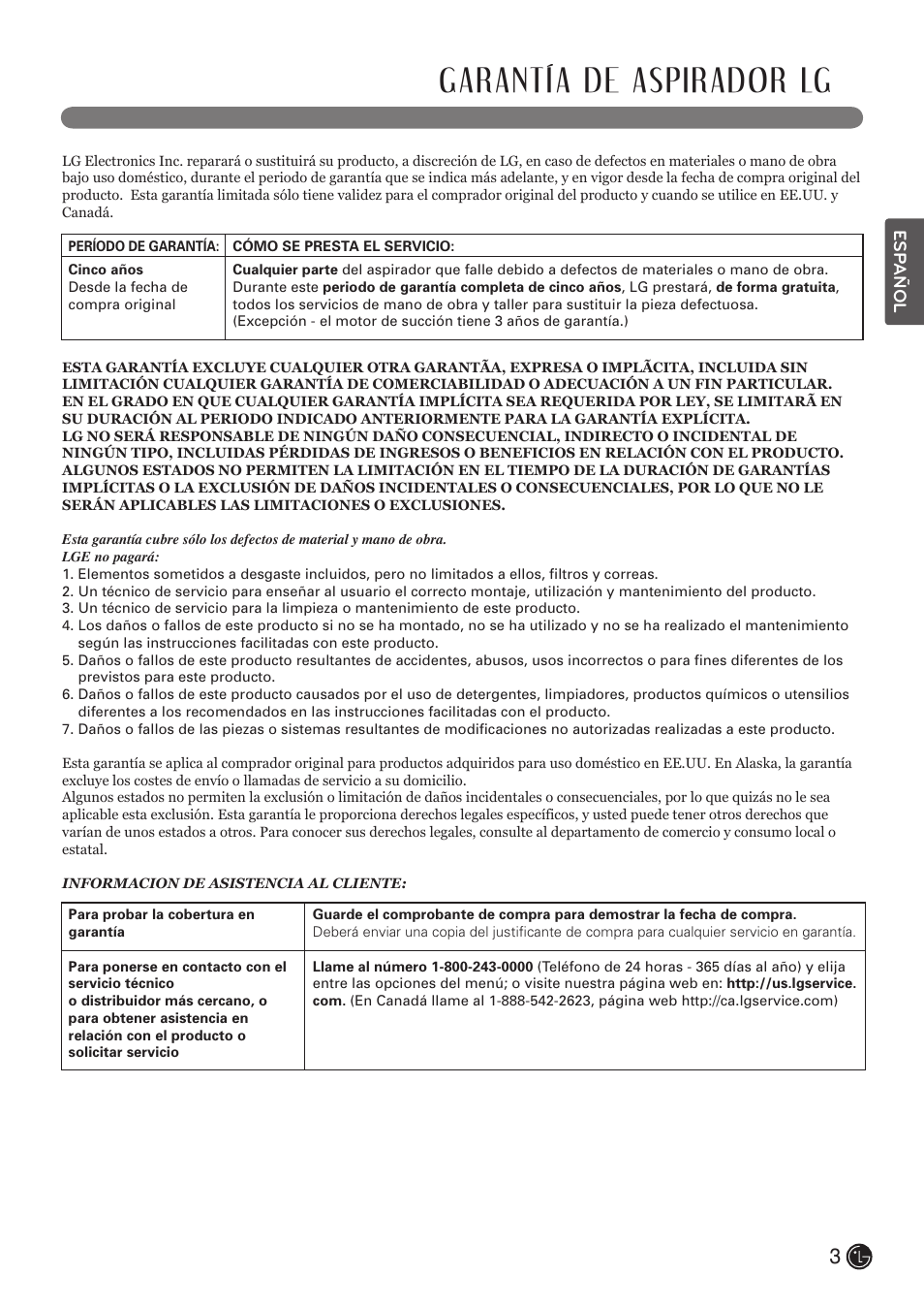 Garantía de aspirador lg | LG LCV900B User Manual | Page 25 / 67