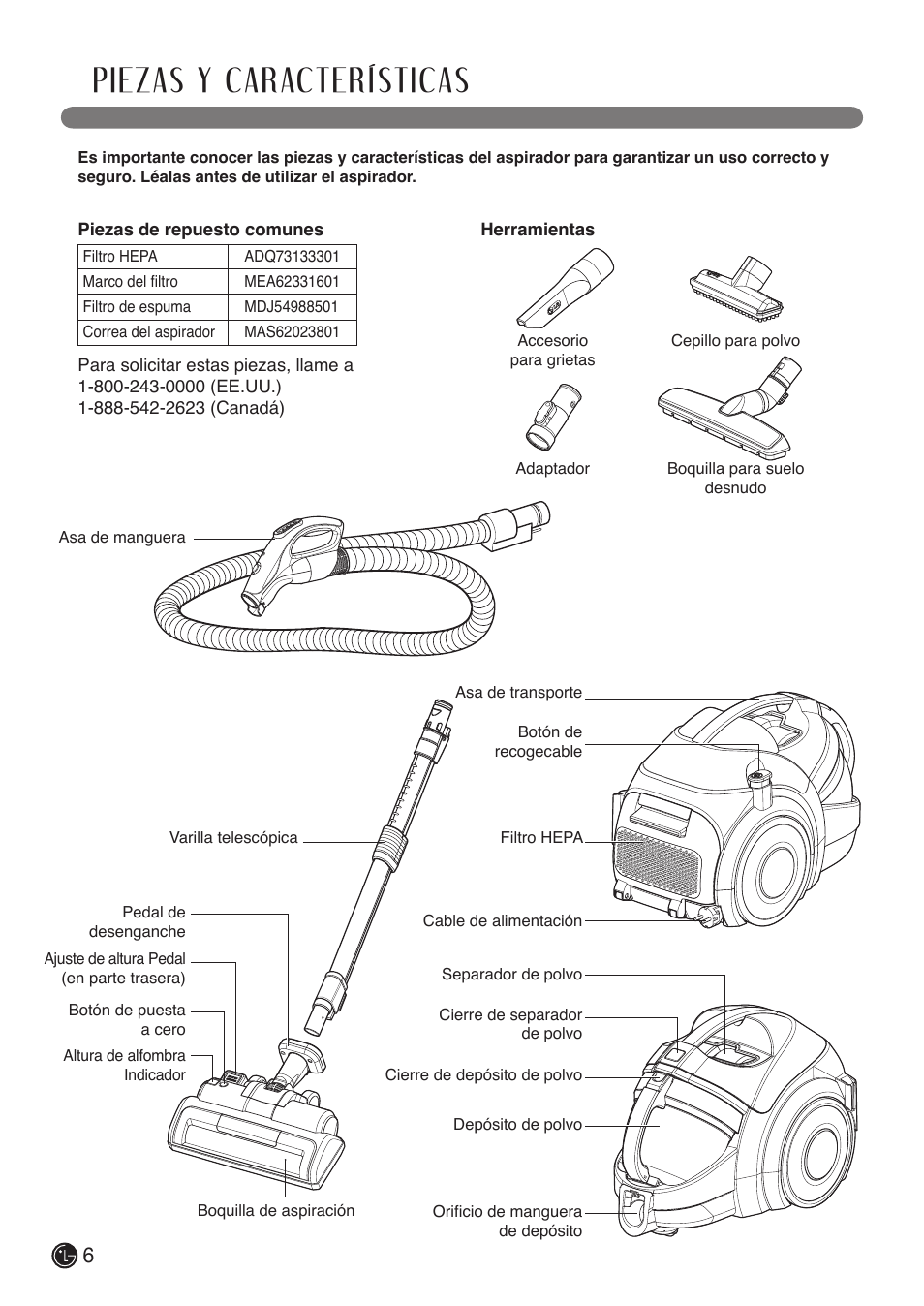 Piezas y características | LG LCV900B User Manual | Page 28 / 67