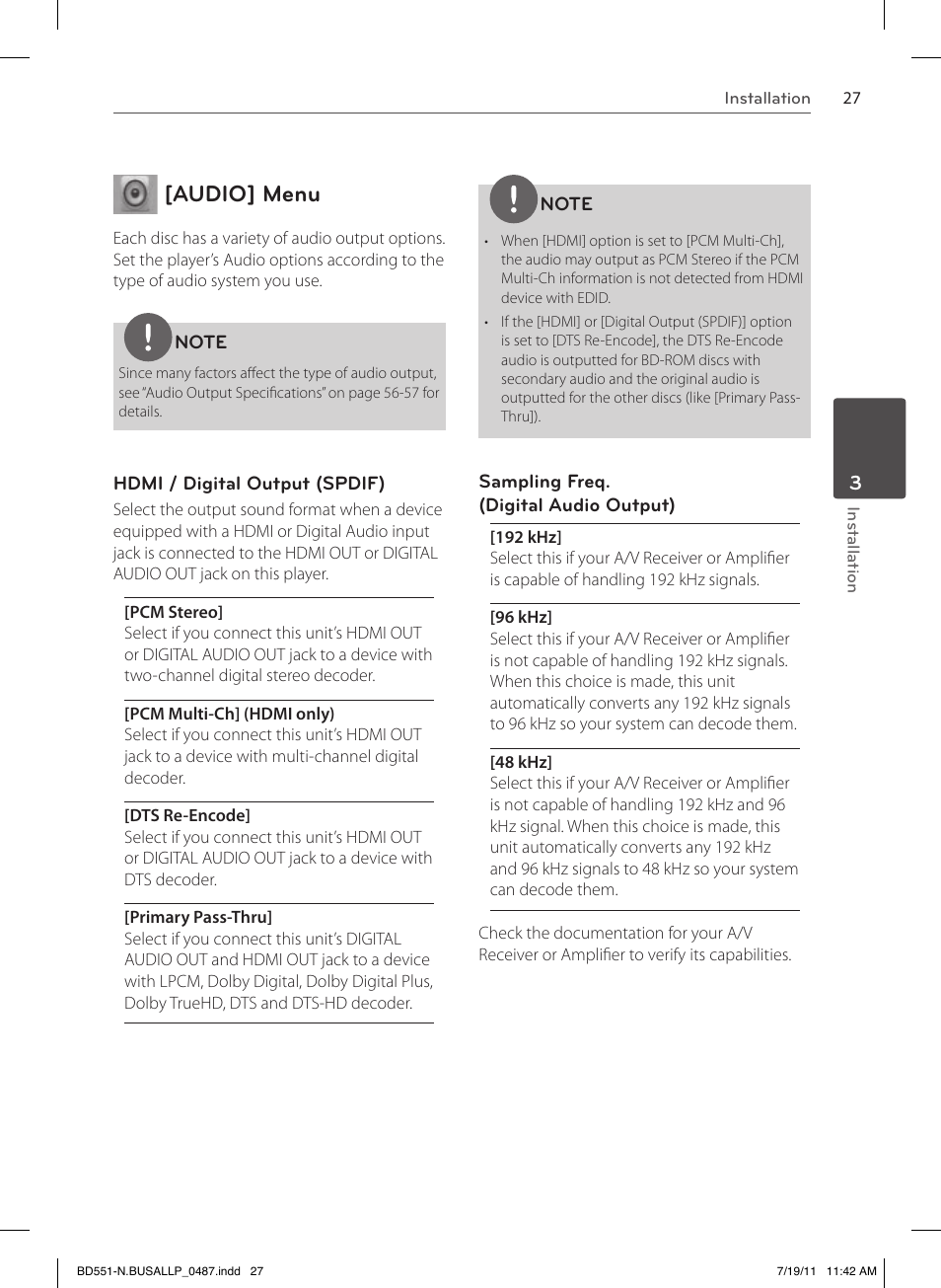 Audio] menu | LG BD611 User Manual | Page 27 / 64