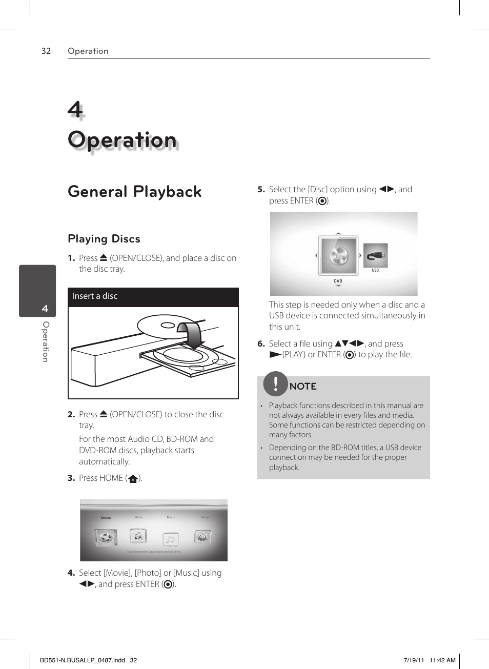 4operation, General playback, Playing discs | LG BD611 User Manual | Page 32 / 64