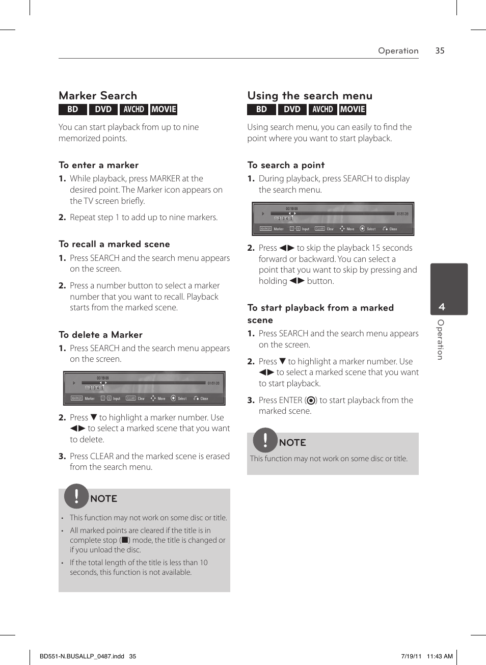 Marker search, Using the search menu | LG BD611 User Manual | Page 35 / 64