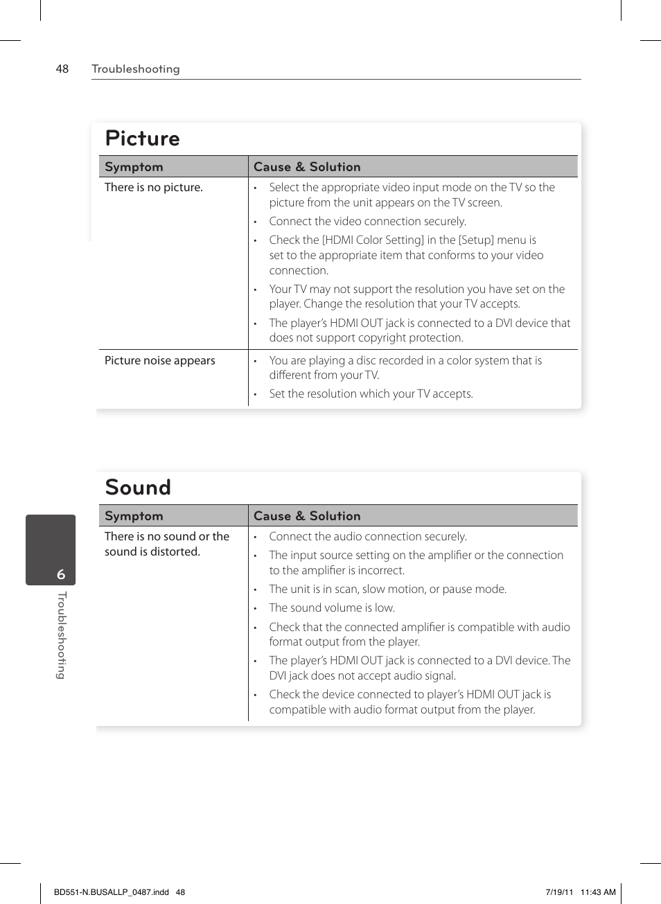 Picture, Sound | LG BD611 User Manual | Page 48 / 64