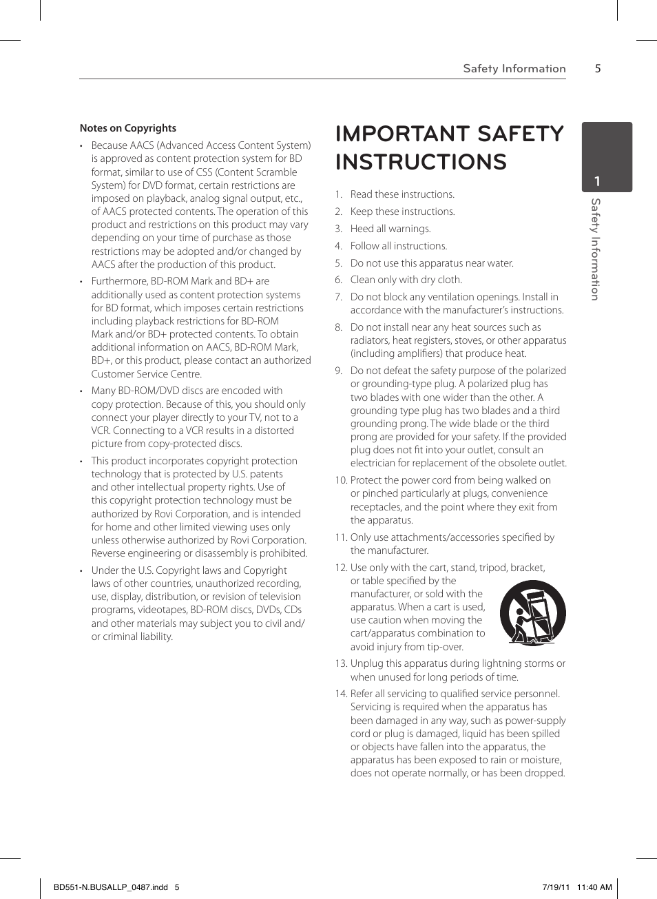 Important safety instructions | LG BD611 User Manual | Page 5 / 64