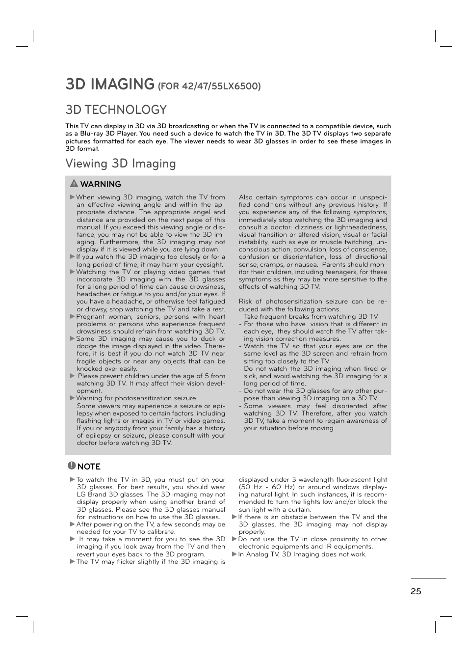 3d imaging, 3d technology viewing 3d imaging | LG 55LE5400 User Manual | Page 25 / 39