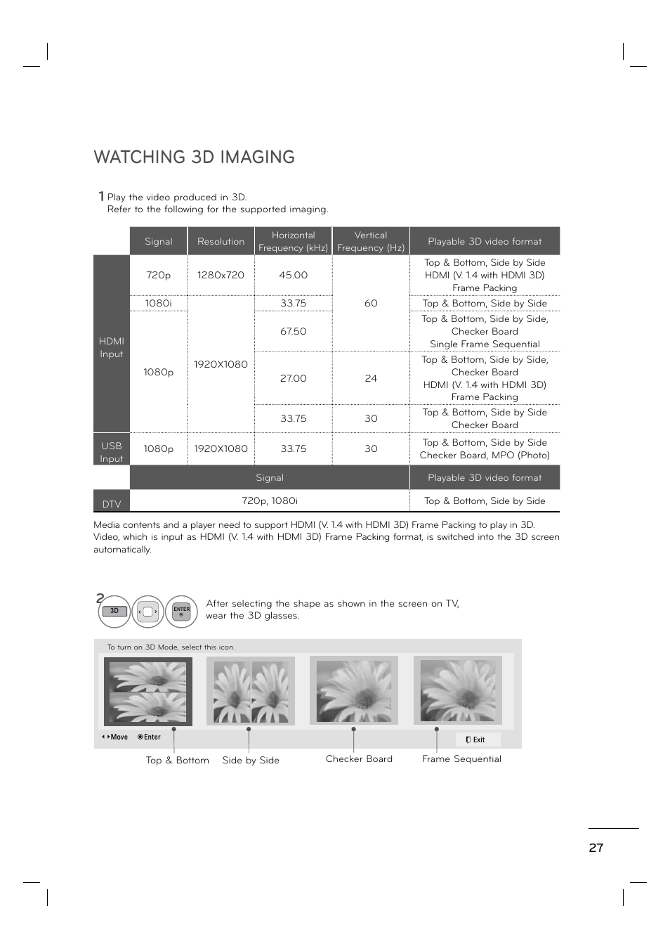 Watching 3d imaging | LG 55LE5400 User Manual | Page 27 / 39