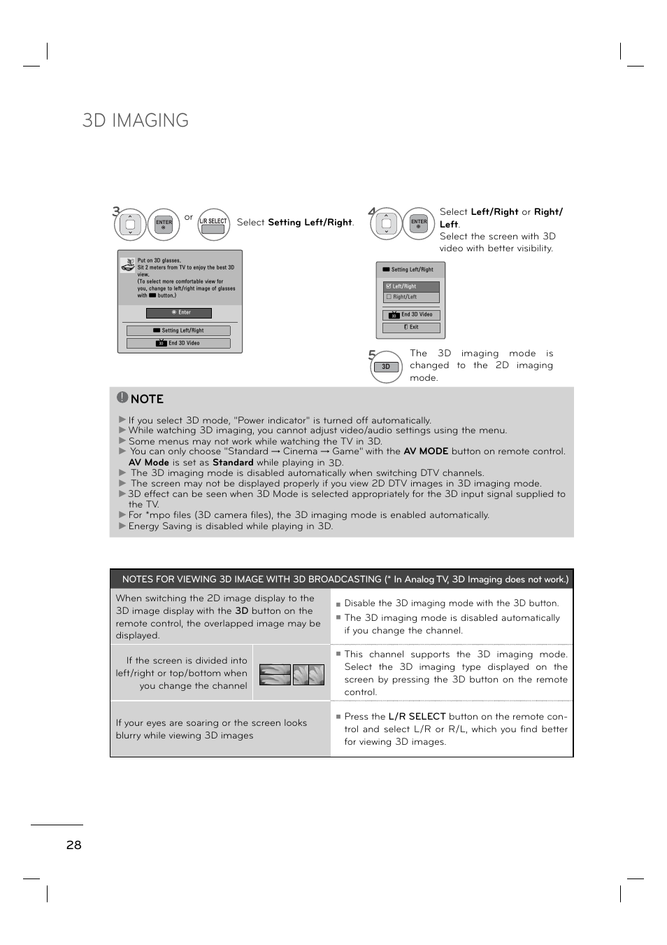 3d imaging | LG 55LE5400 User Manual | Page 28 / 39