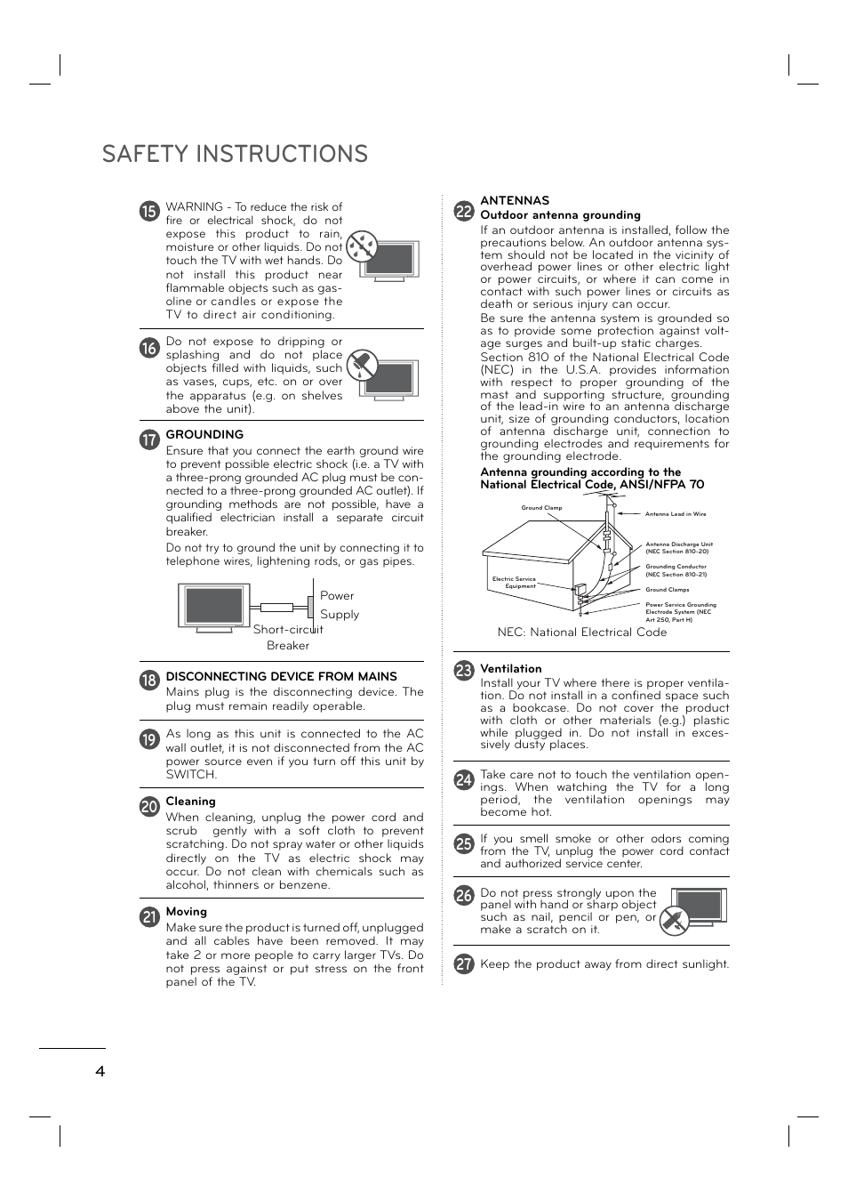 Safety instructions | LG 55LE5400 User Manual | Page 4 / 39