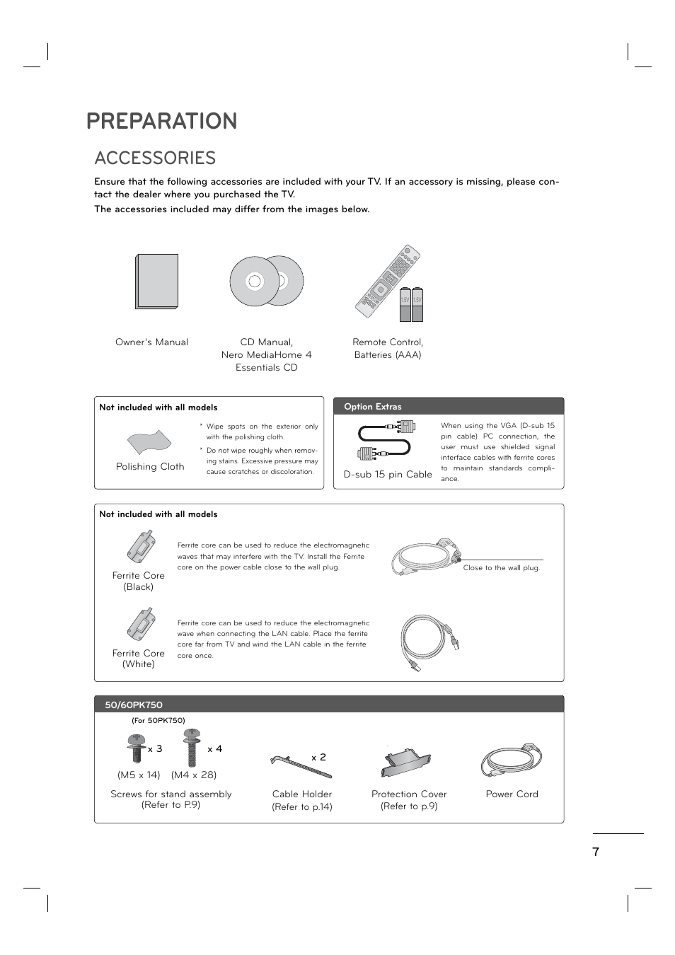 Preparation, Accessories | LG 55LE5400 User Manual | Page 7 / 39
