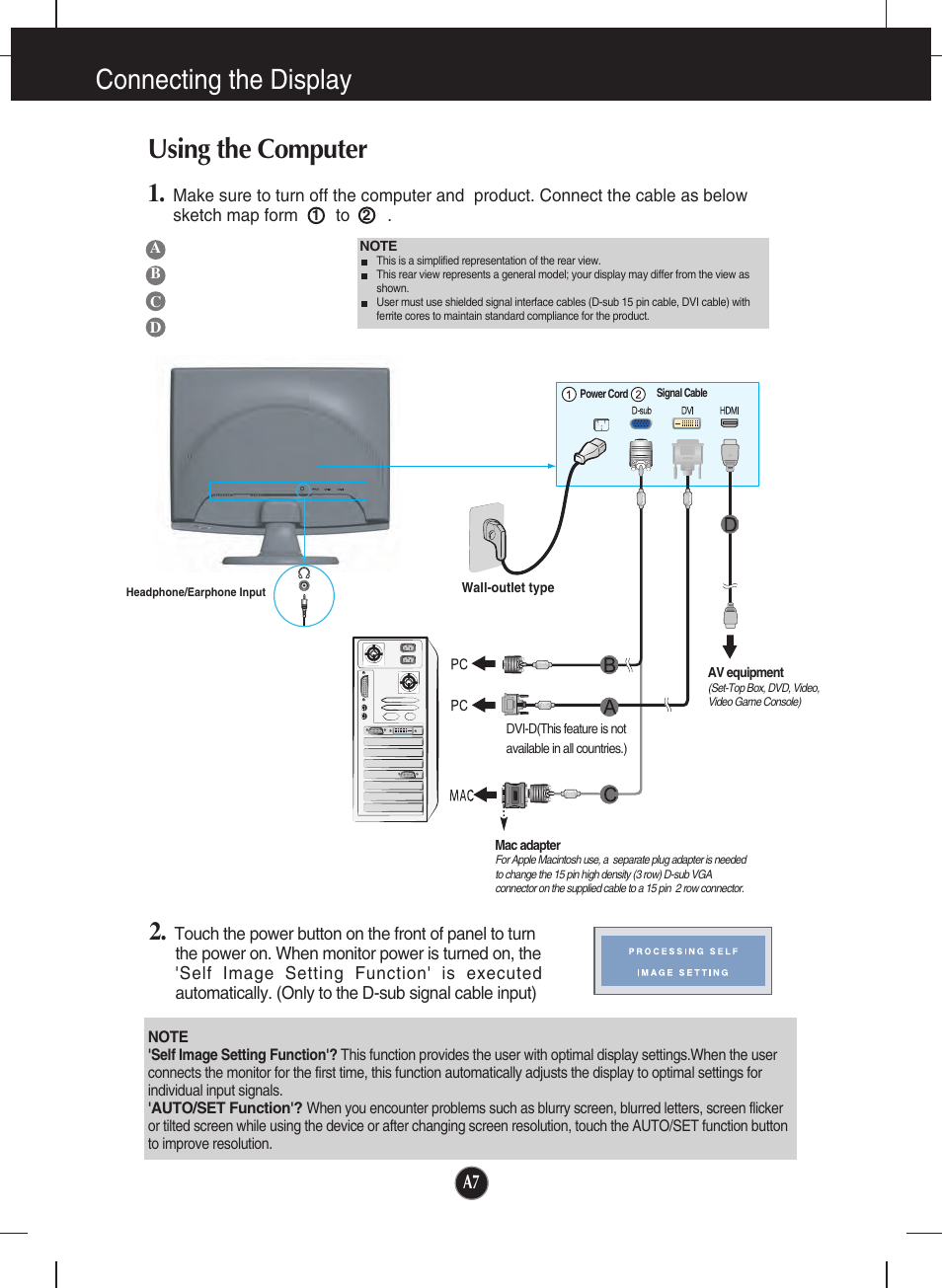 Using the computer, Connecting the display | LG W2253VP-PF User Manual | Page 8 / 29