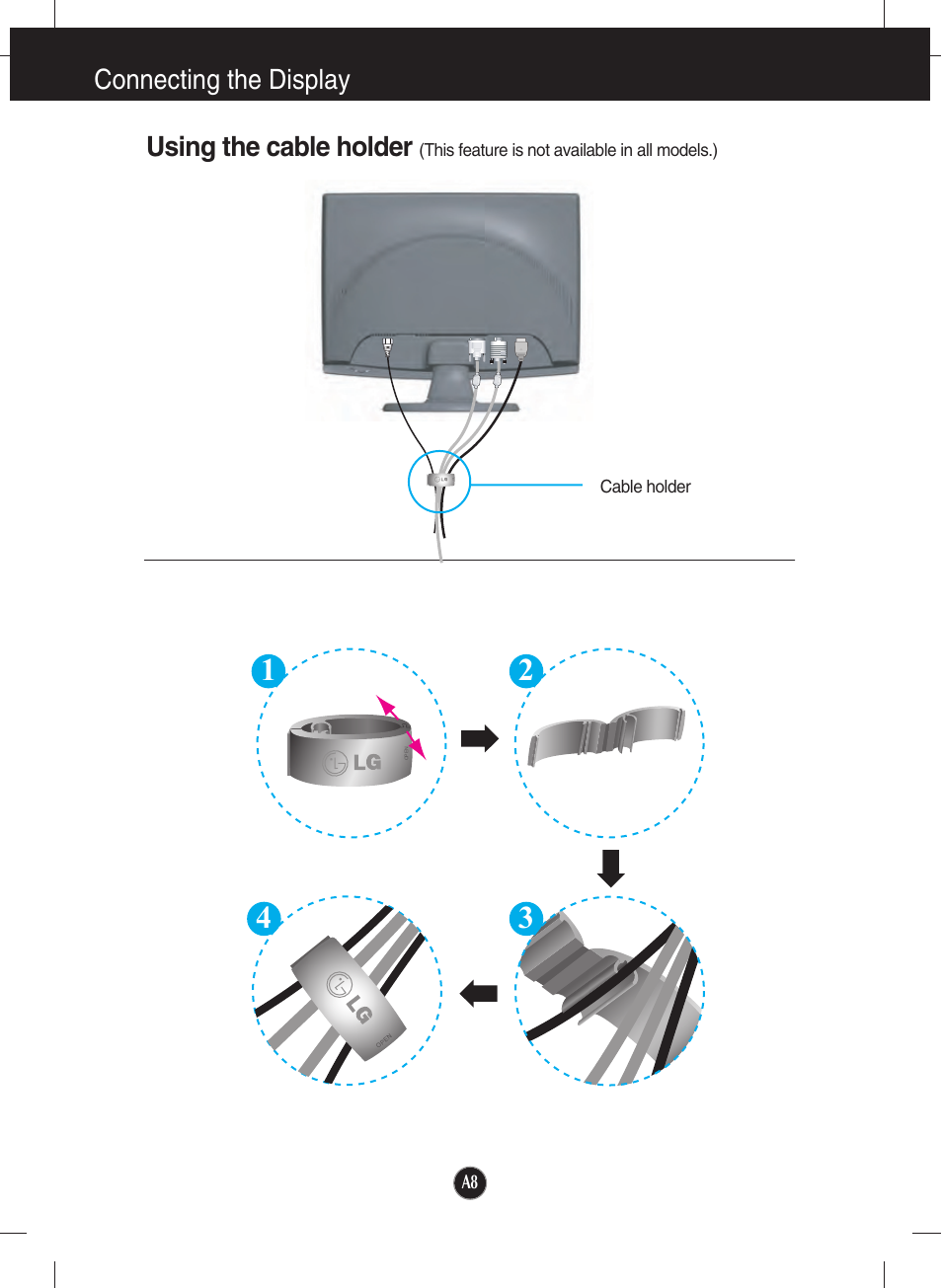 Using the cable holder, Connecting the display | LG W2253VP-PF User Manual | Page 9 / 29