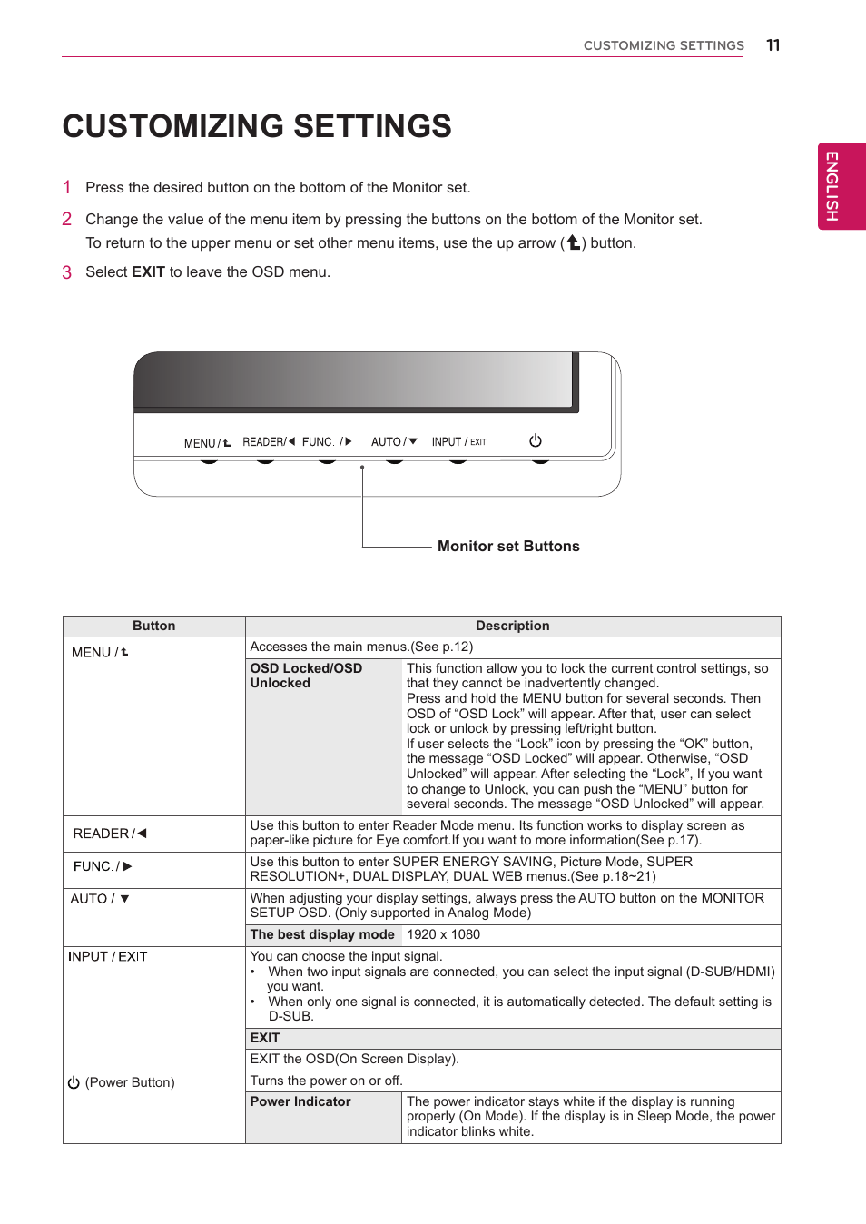 Customizing settings | LG 27MP65HQ-P User Manual | Page 11 / 29