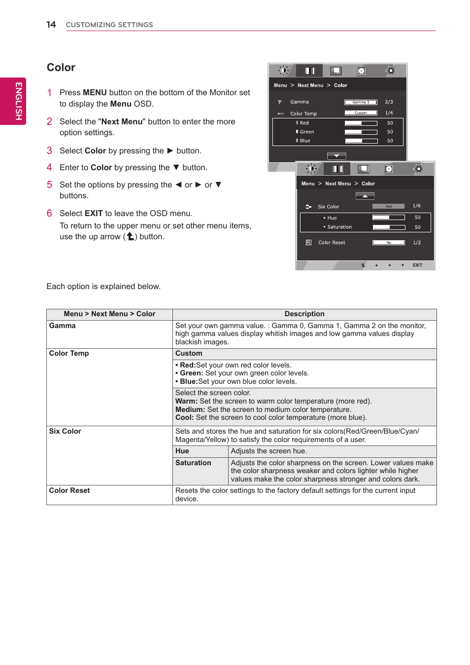 Color | LG 27MP65HQ-P User Manual | Page 14 / 29